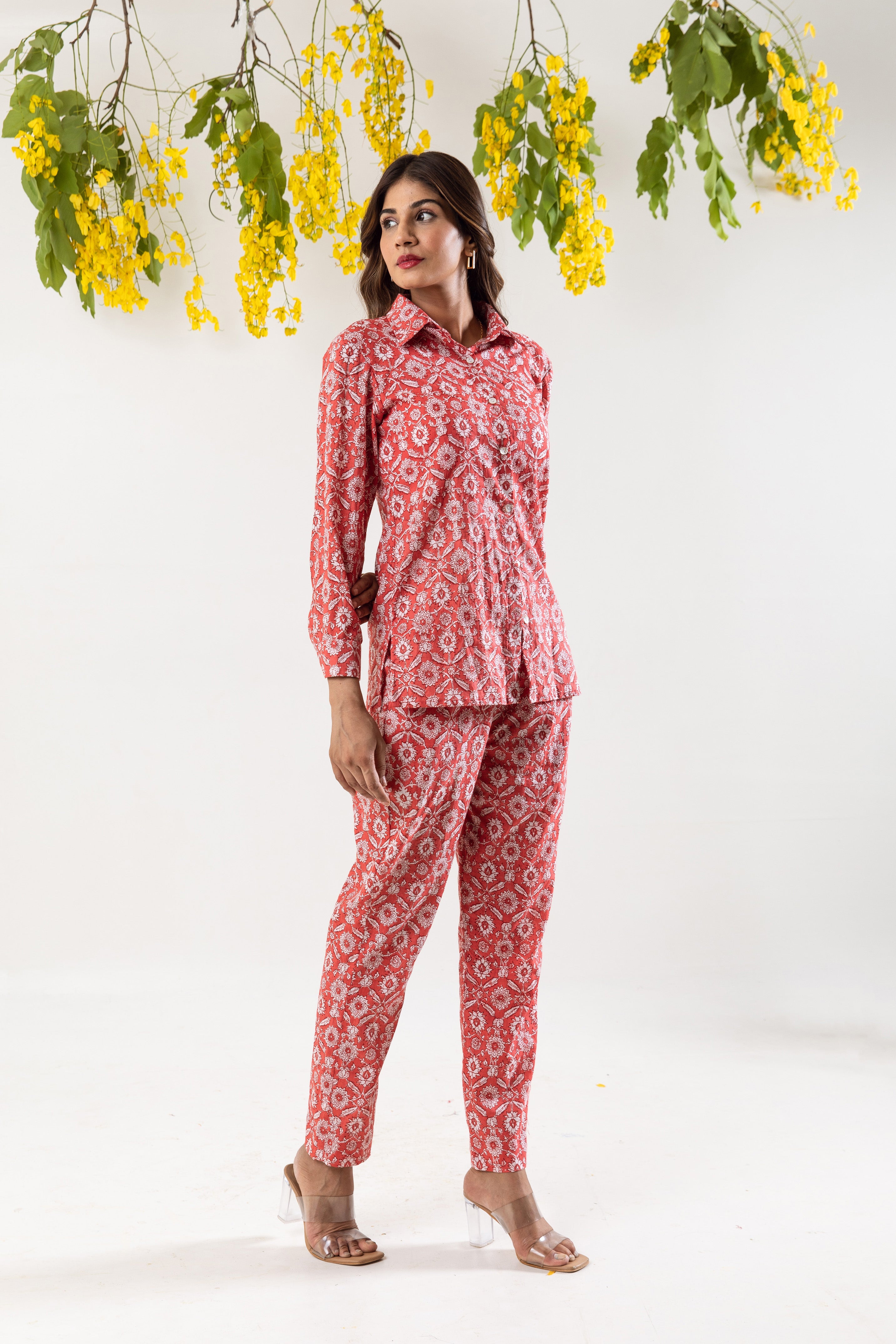 Red hand block Co-ord Set