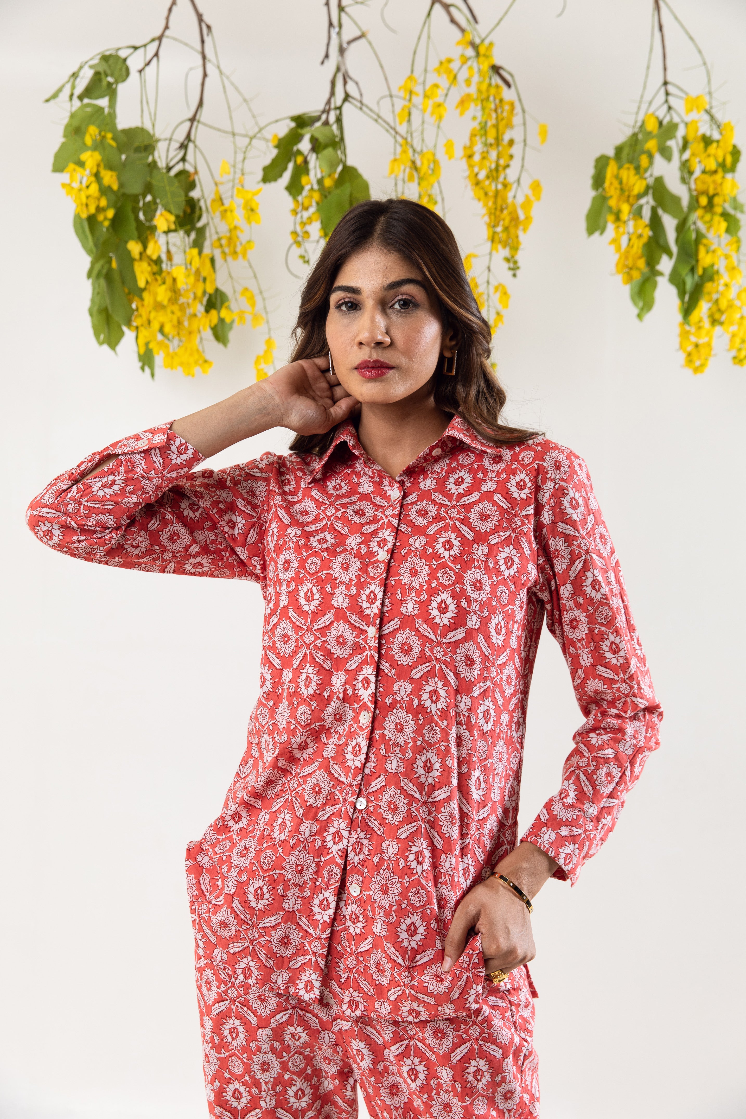 Red hand block Co-ord Set