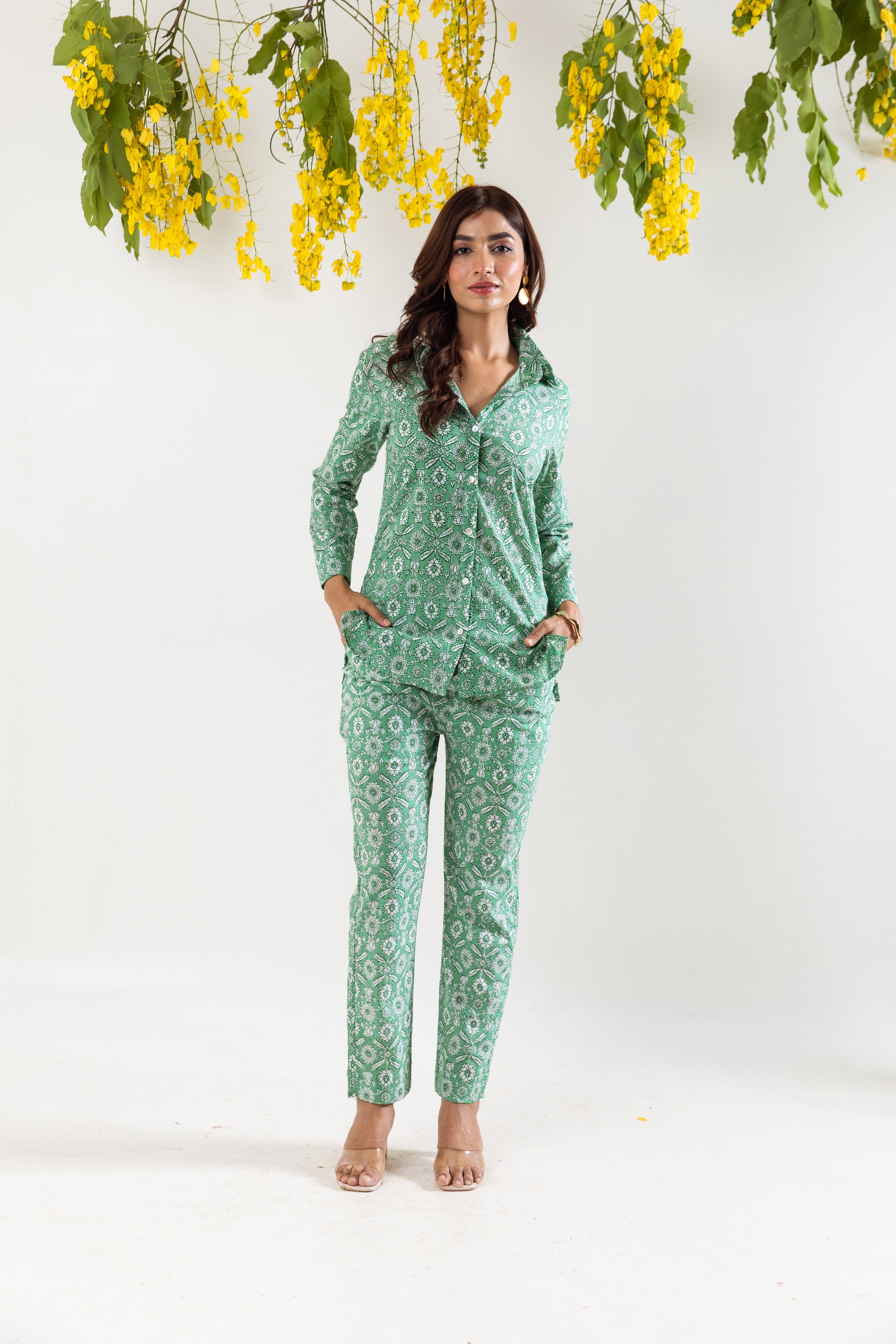 Sage Green hand block Co-ord Set