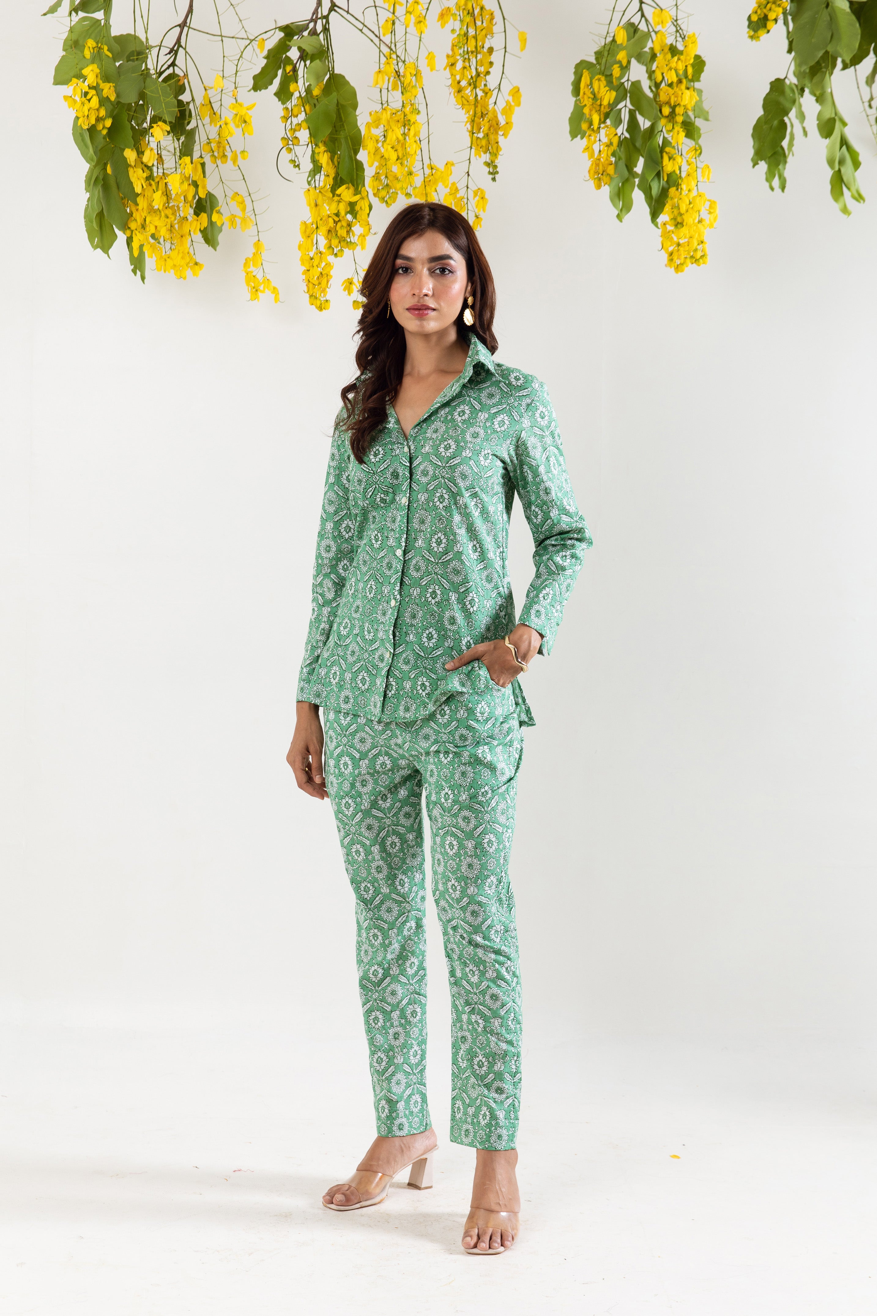 Sage Green hand block Co-ord Set