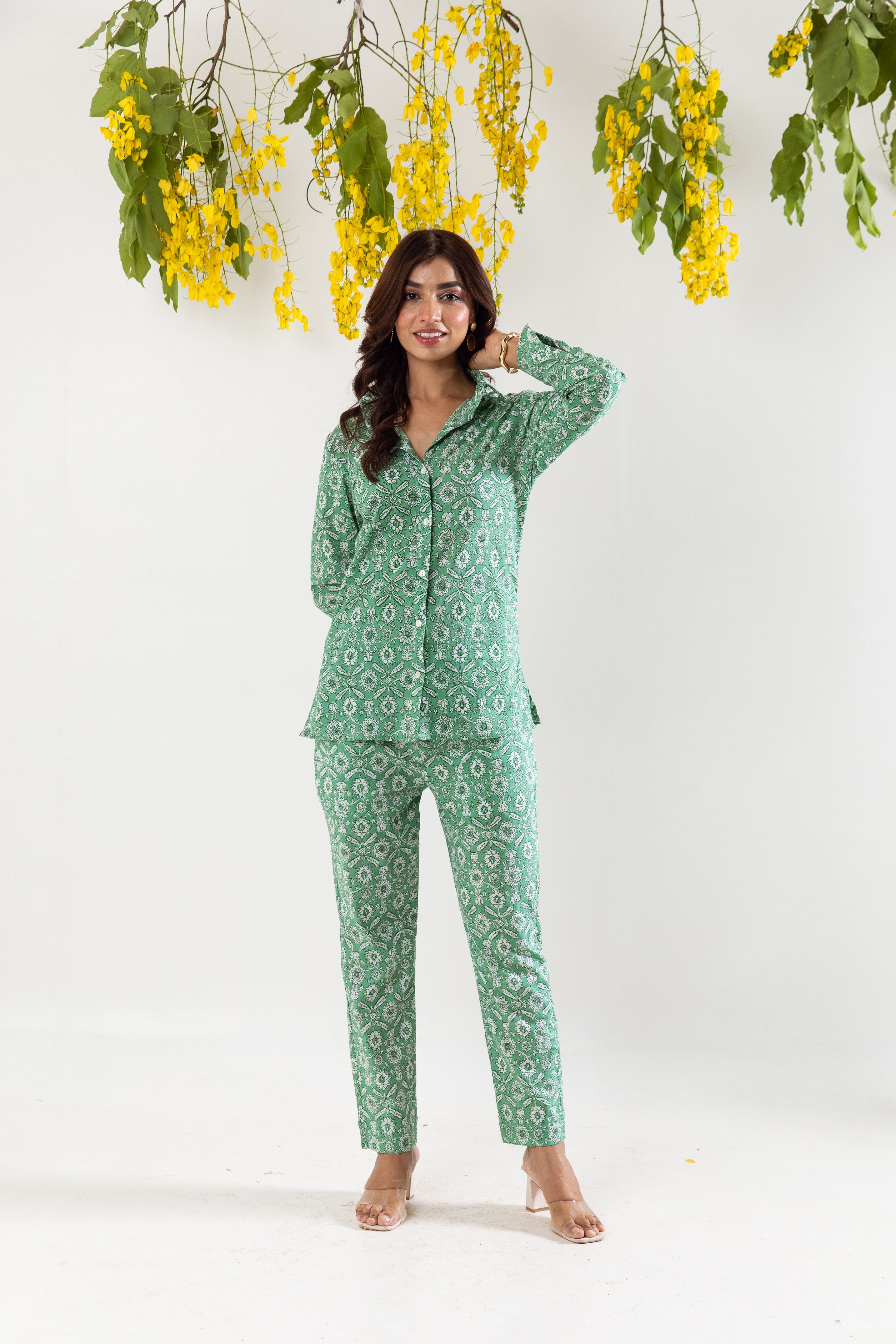 Sage Green hand block Co-ord Set