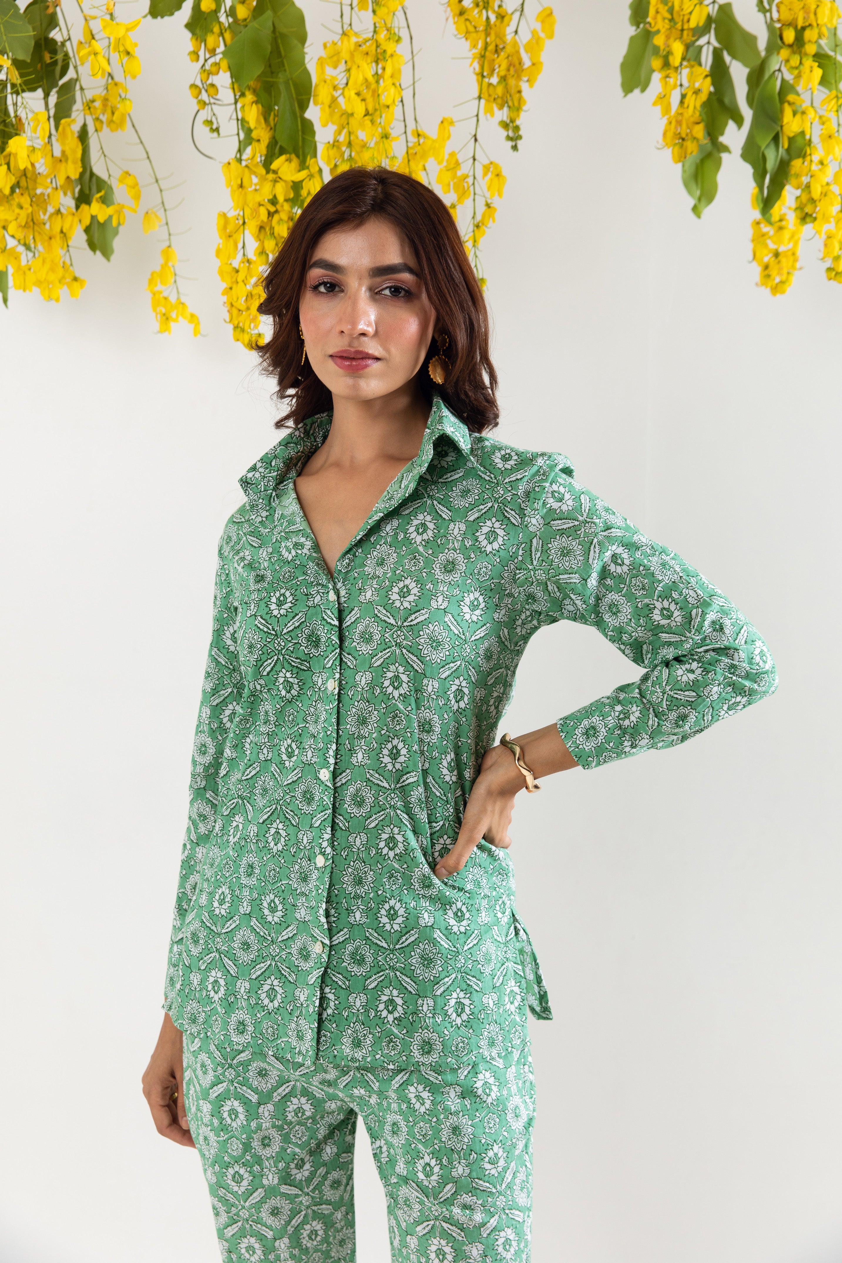 Sage Green hand block Co-ord Set