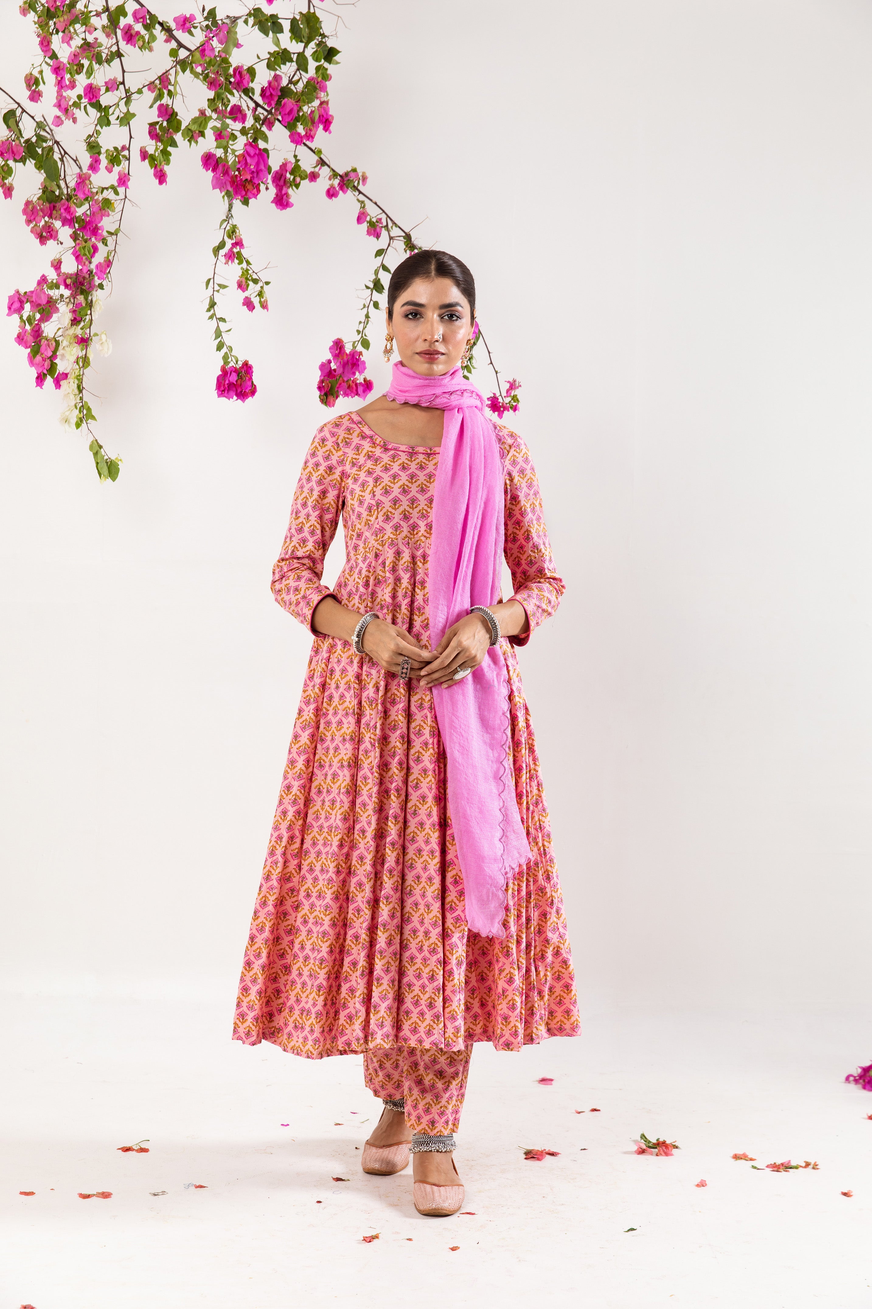 Bright pink Anarkali Set