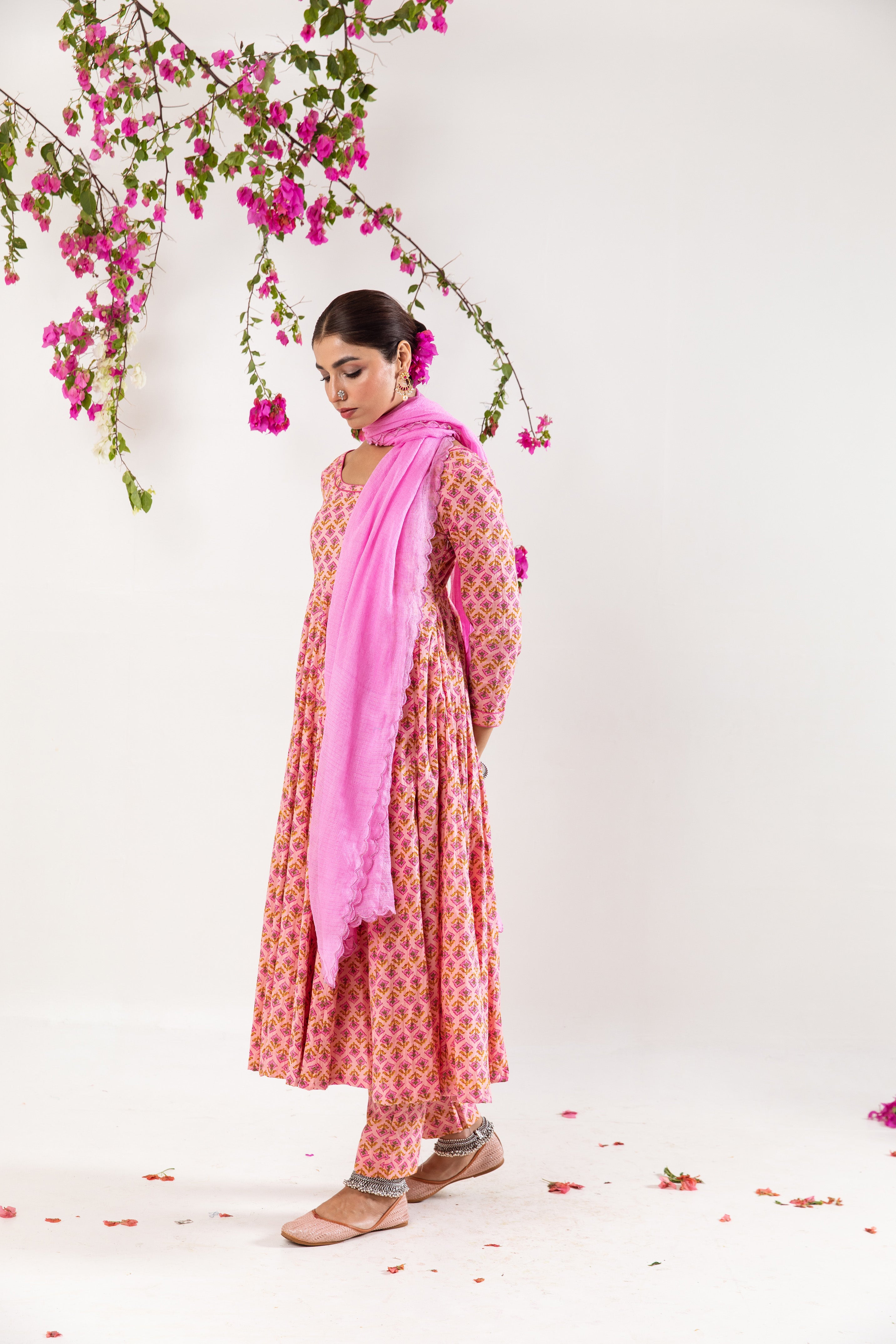 Bright pink Anarkali Set