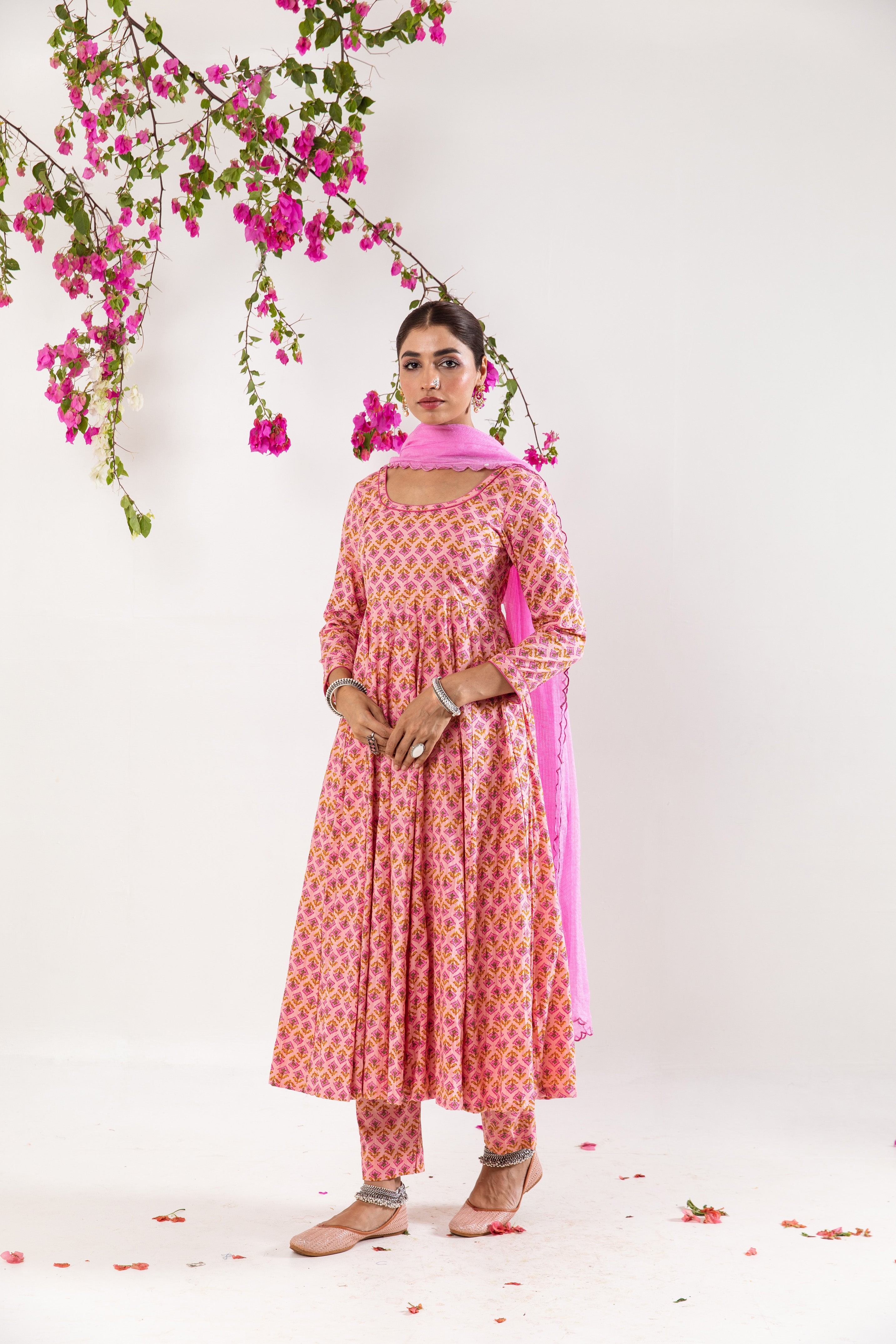 Bright pink Anarkali Set