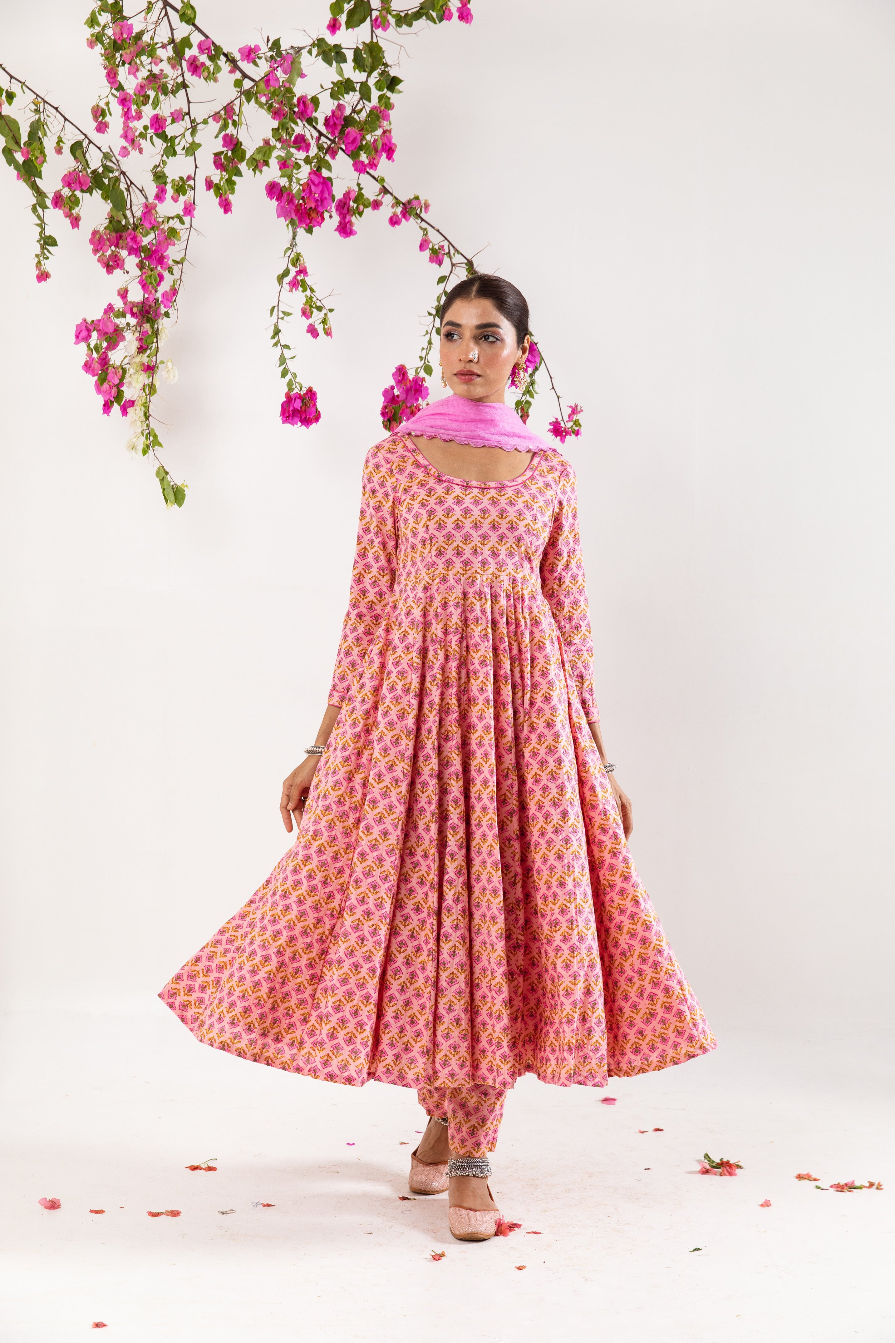 Bright pink Anarkali Set
