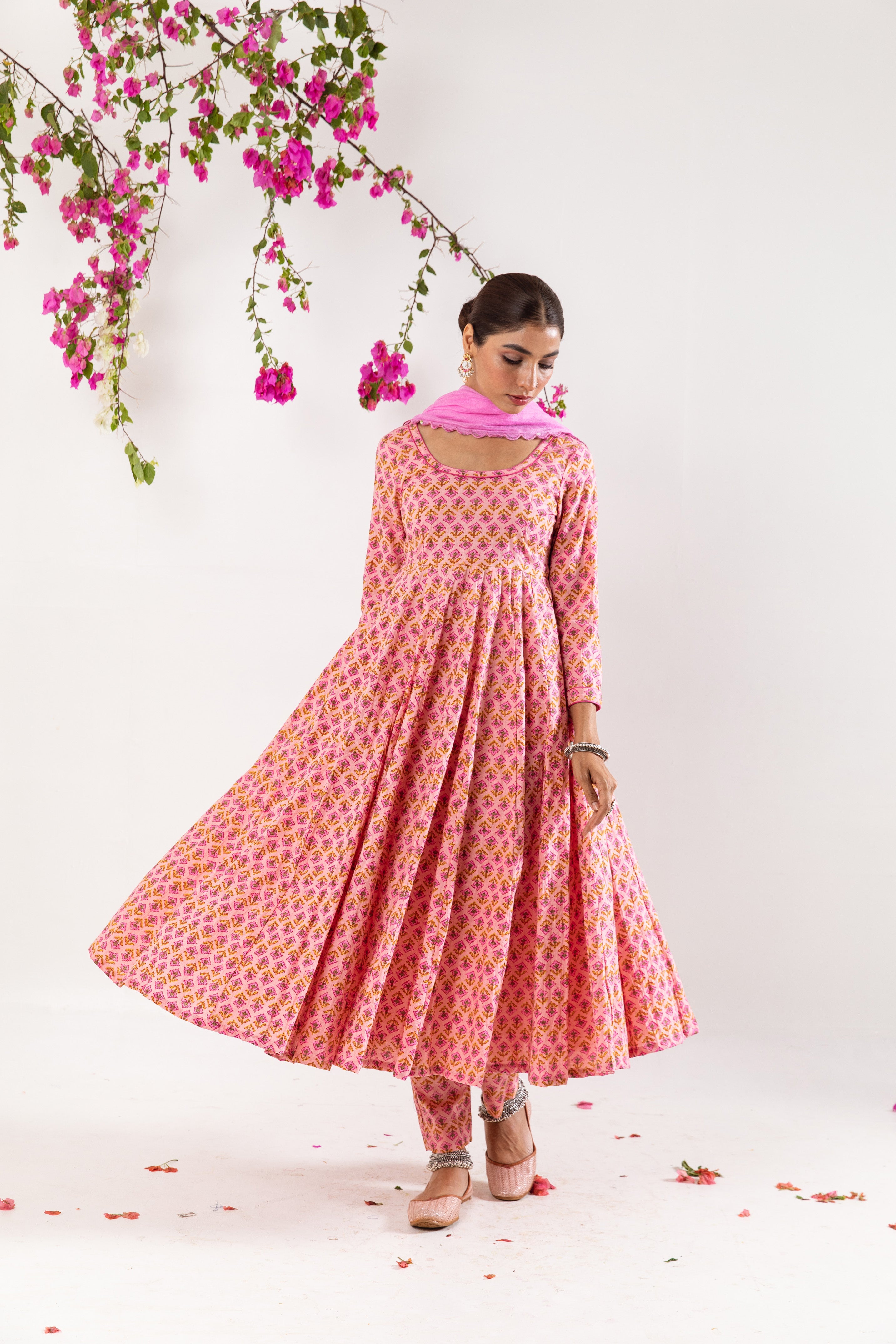 Bright pink Anarkali Set