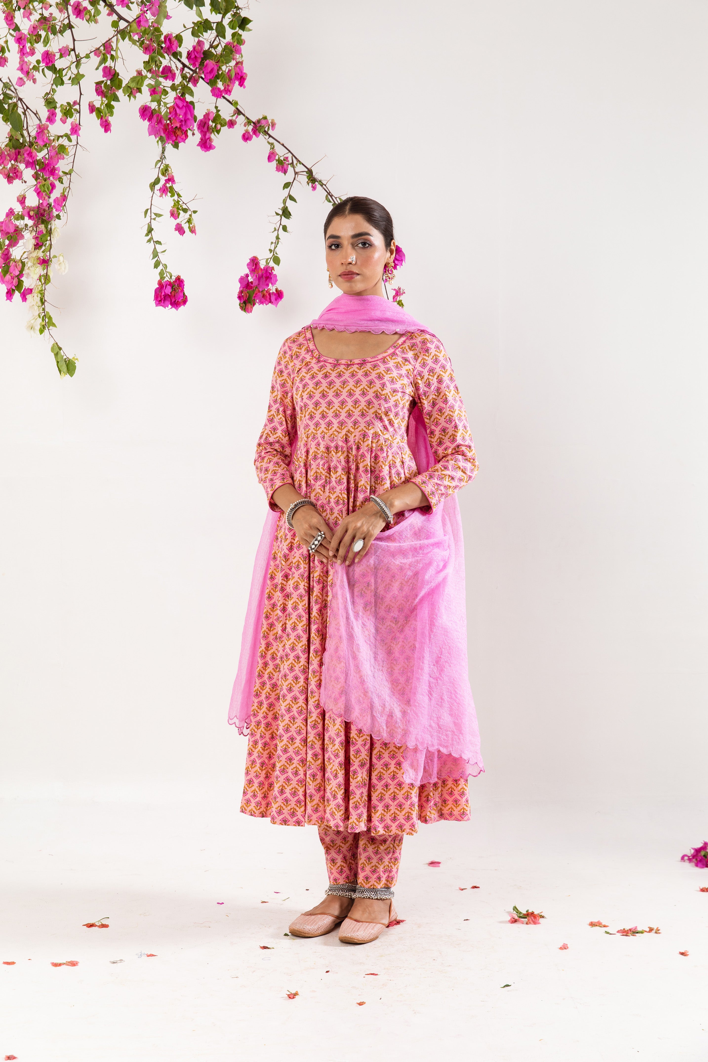 Bright pink Anarkali Set