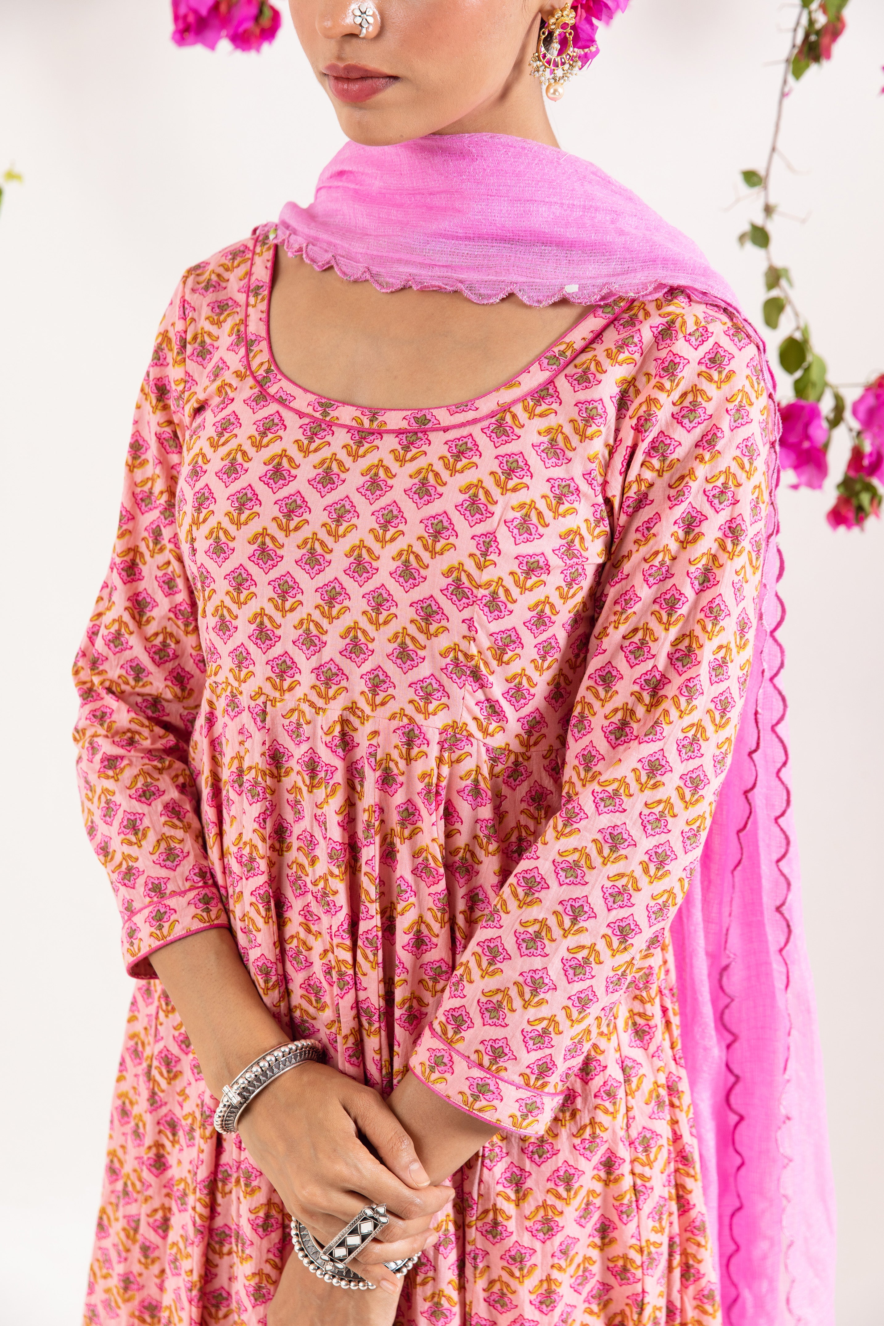 Bright pink Anarkali Set