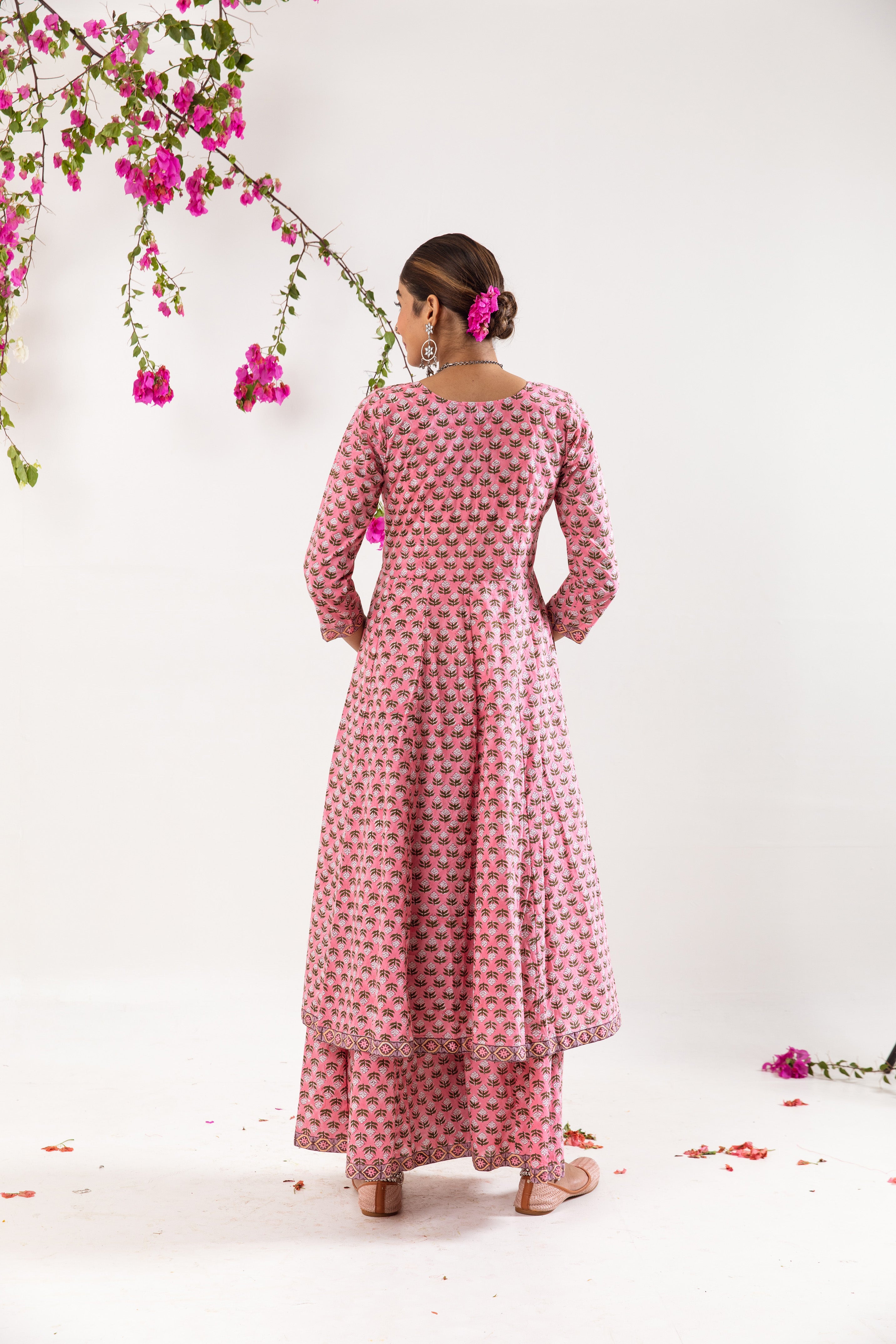 Pink hand block Kalidar Set