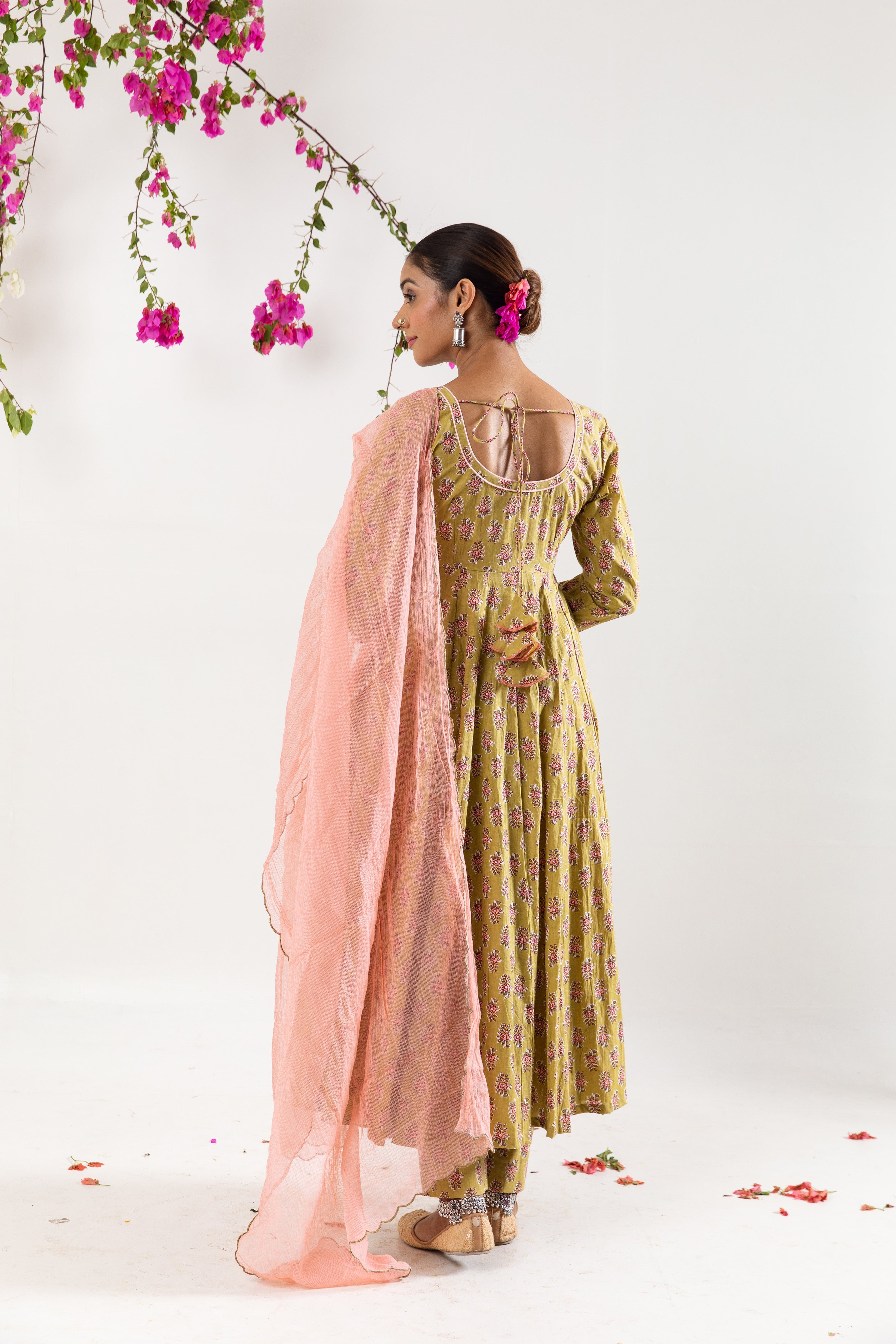 Beige green Anarkali Set