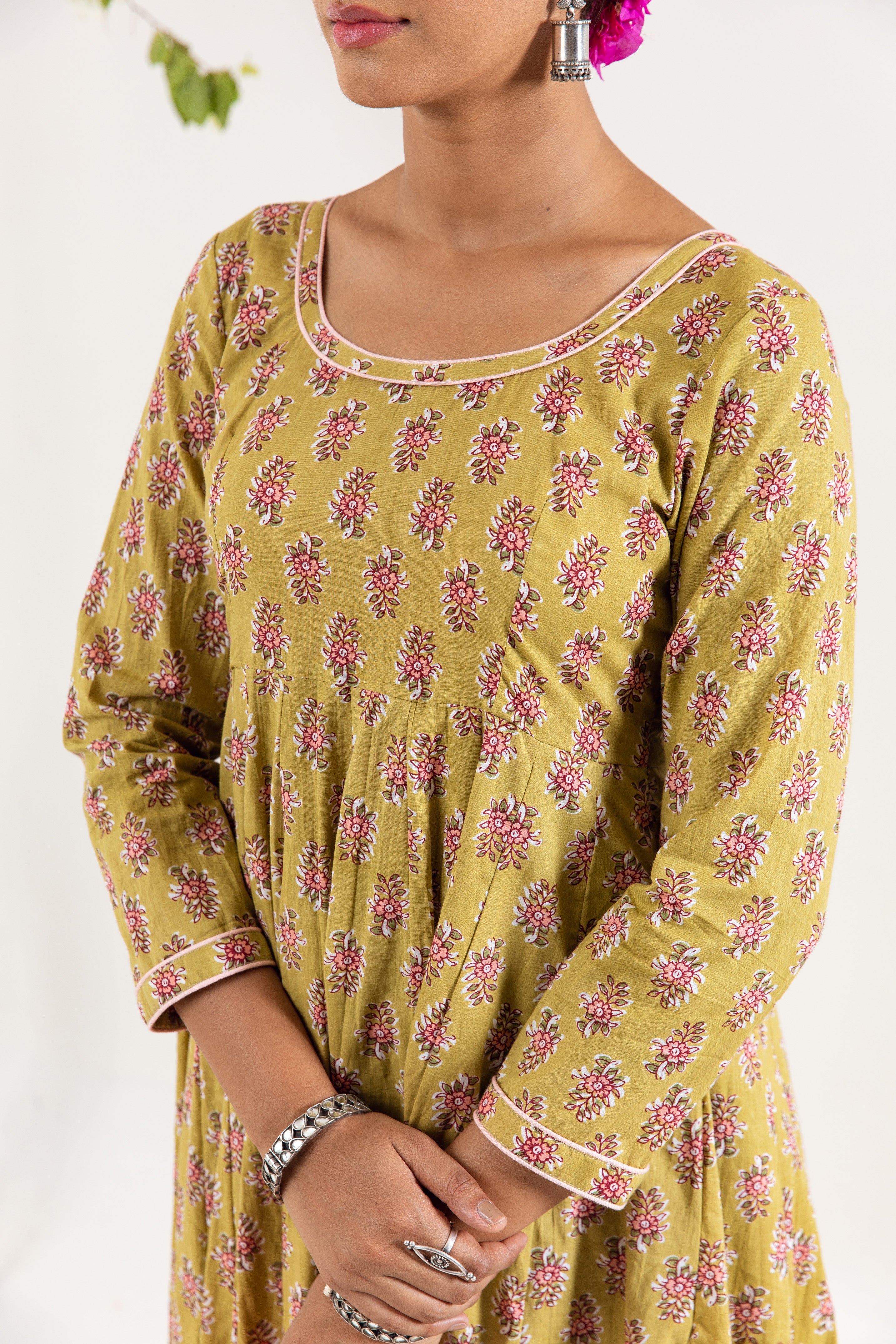 Beige green Anarkali Set