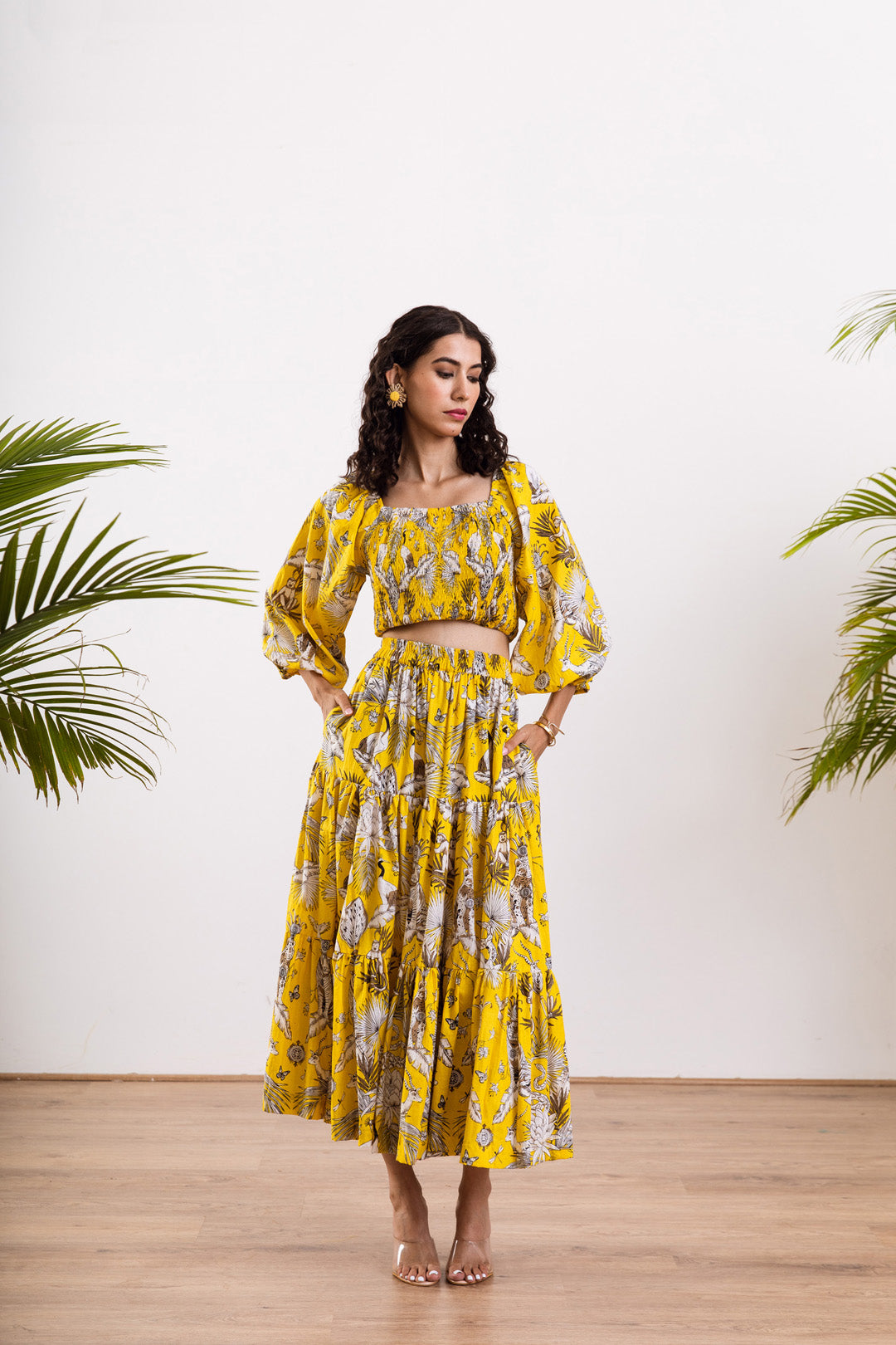 Yellow rain deer Skirt Set