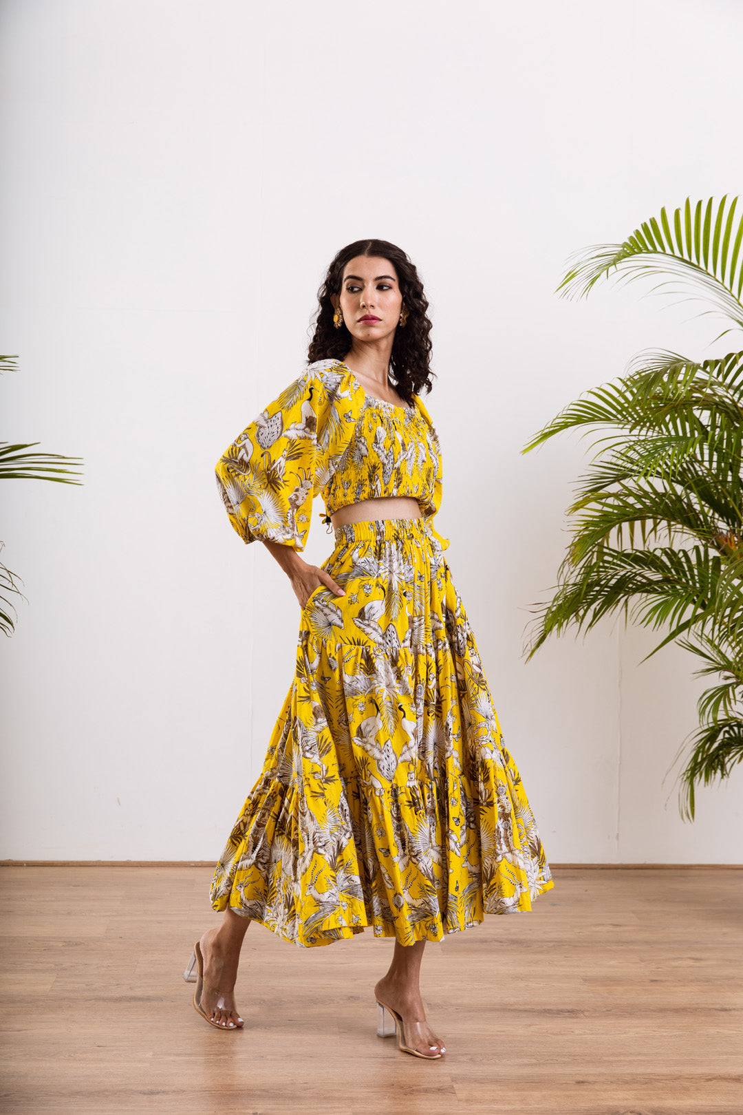 Yellow rain deer Skirt Set