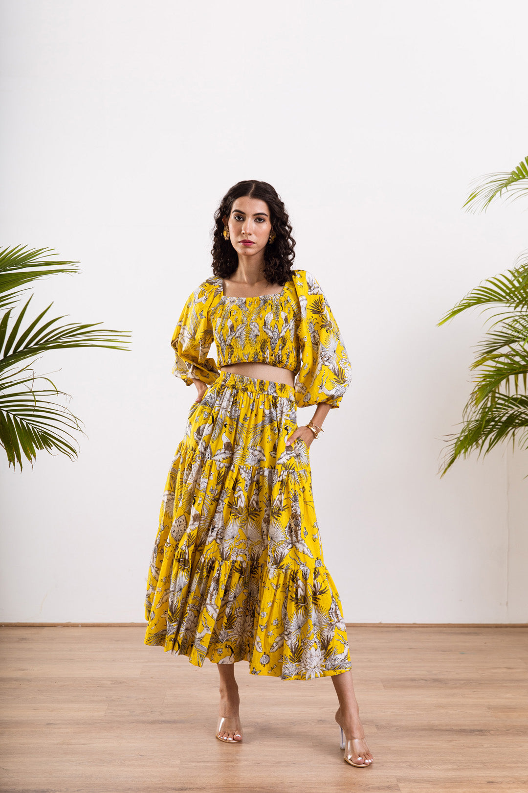 Yellow rain deer Skirt Set