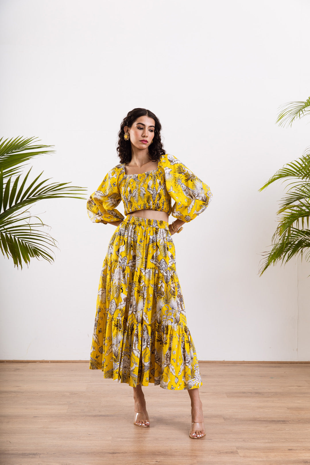 Yellow rain deer Skirt Set