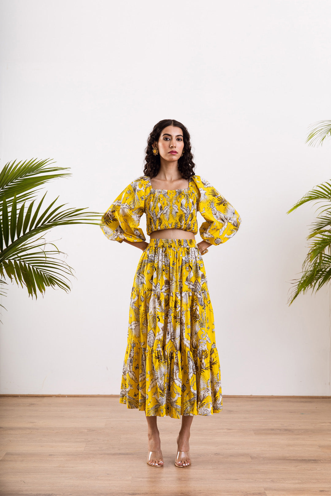 Yellow rain deer Skirt Set