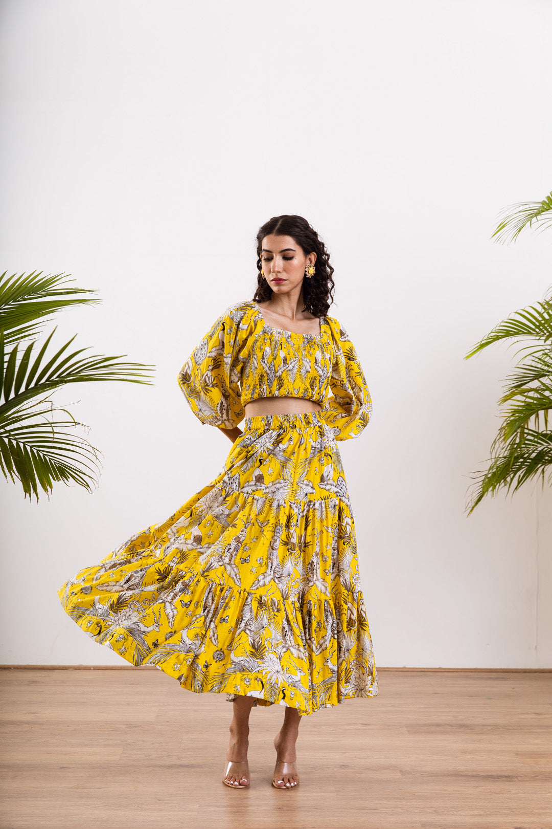 Yellow rain deer Skirt Set