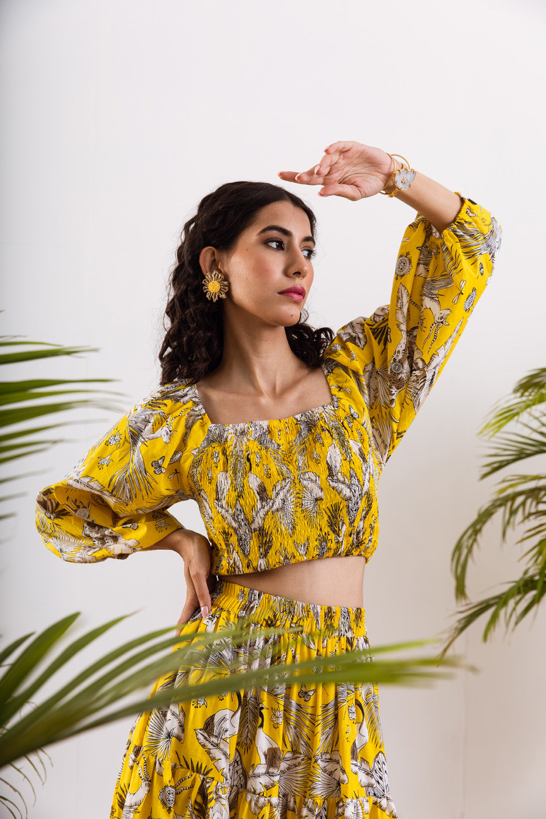 Yellow rain deer Skirt Set