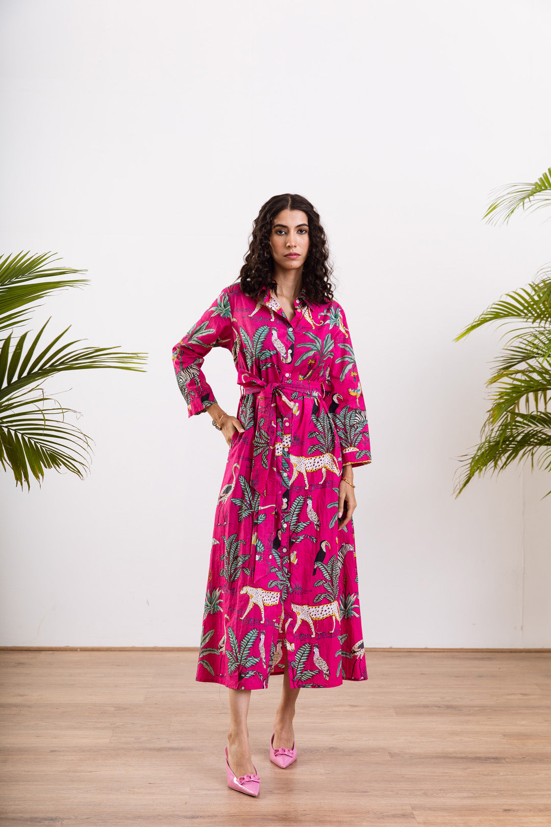 Pink safari shirt dress