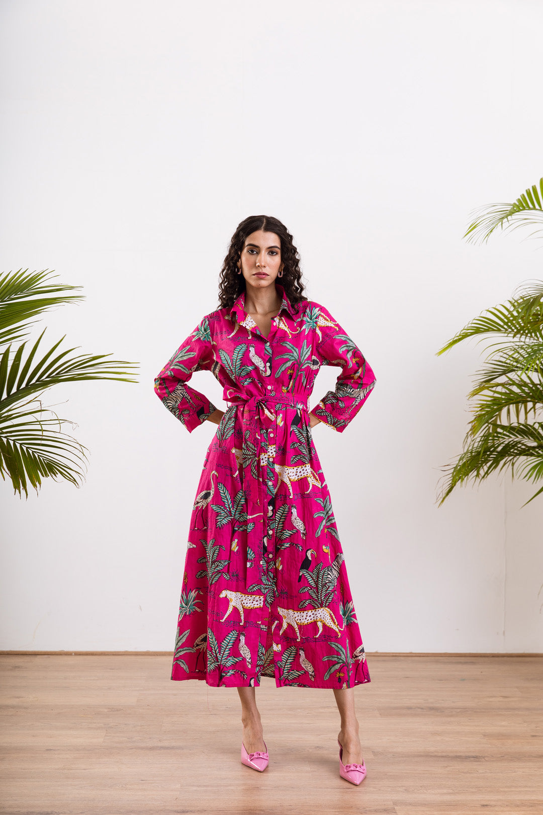 Pink safari shirt dress