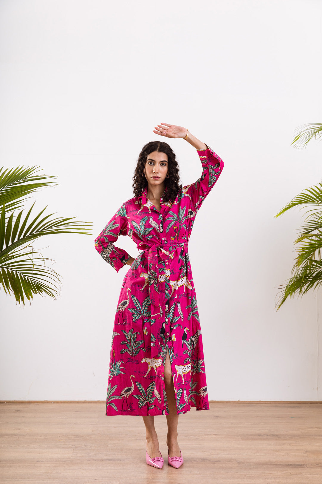 Pink safari shirt dress