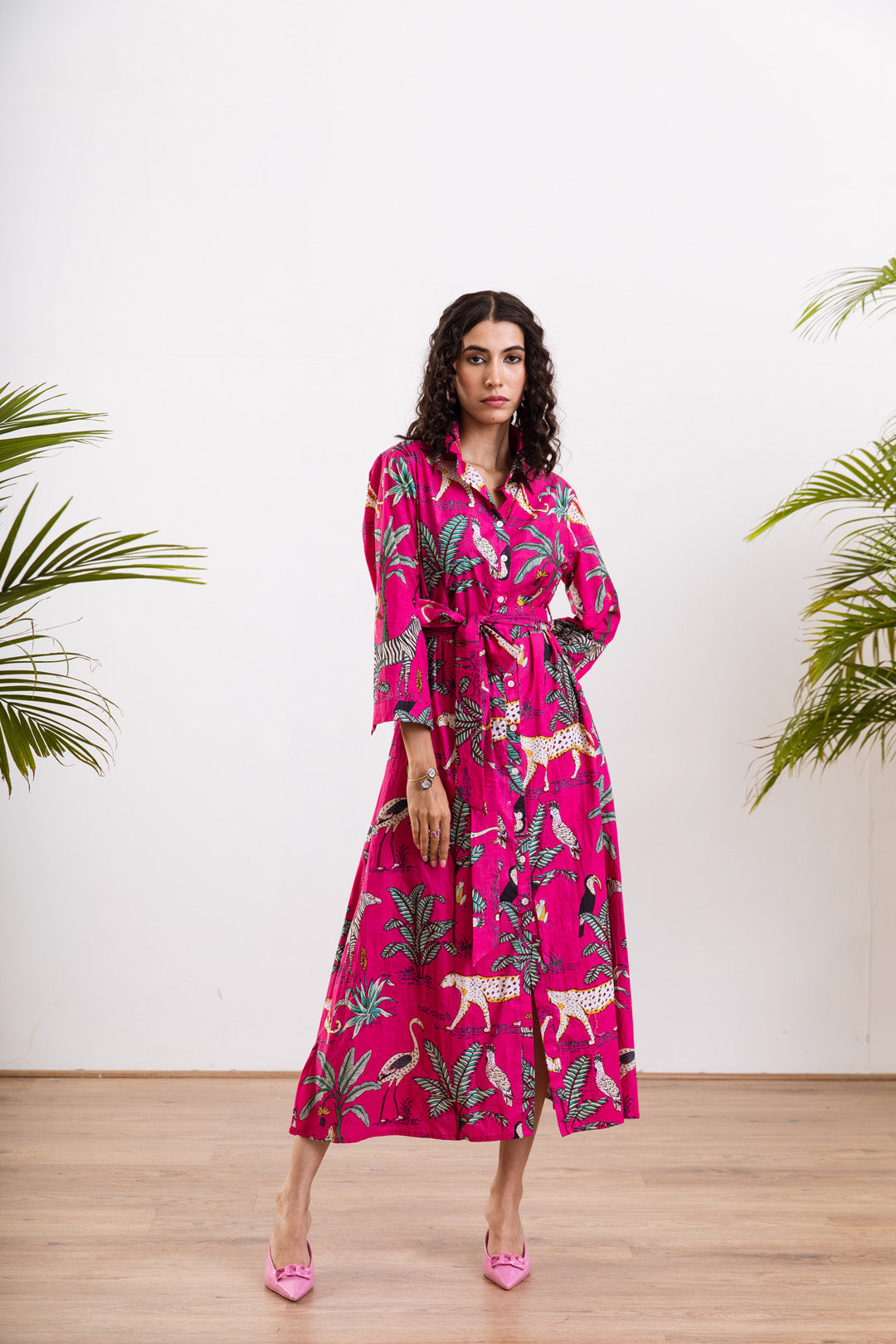 Pink safari shirt dress