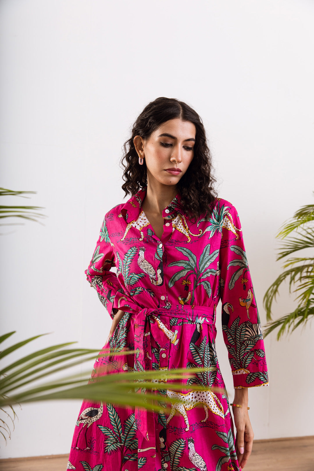 Pink safari shirt dress