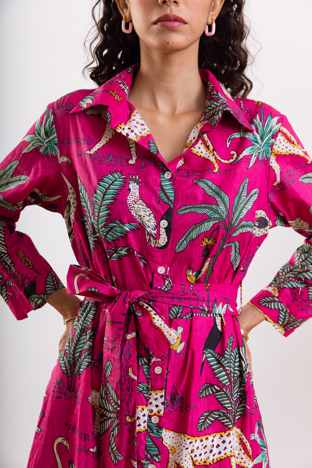 Pink safari shirt dress