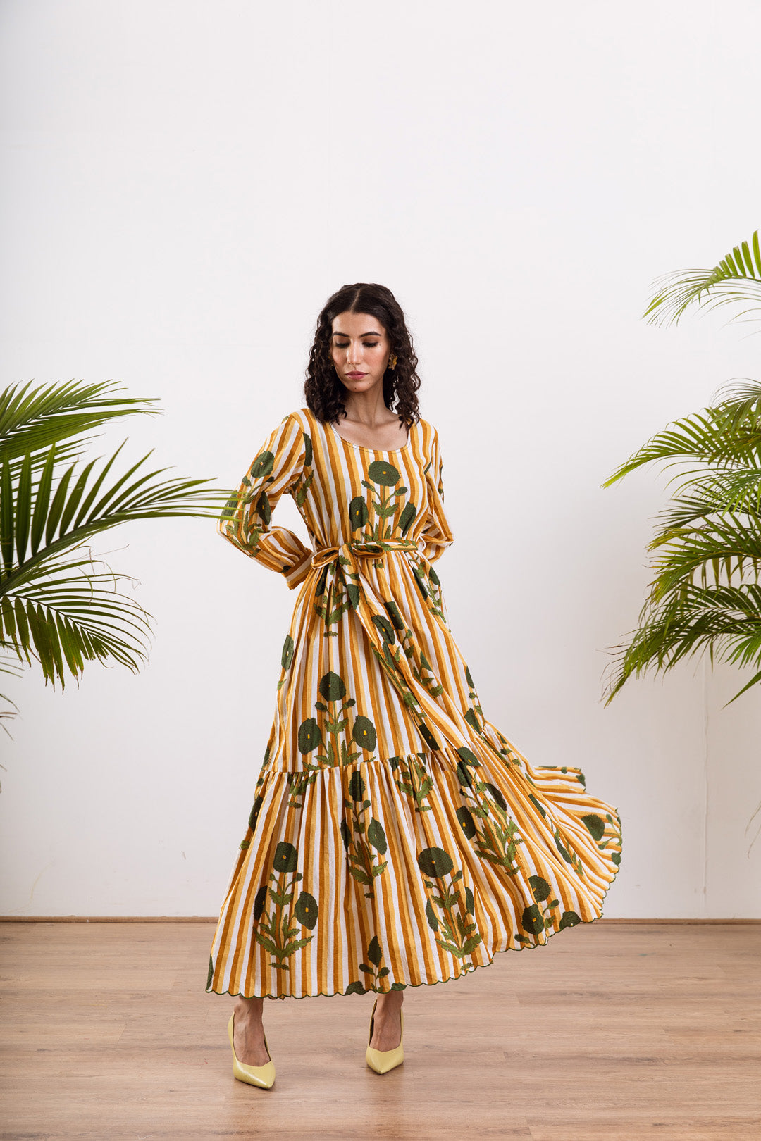 Mustard stripe Mughal maxi
