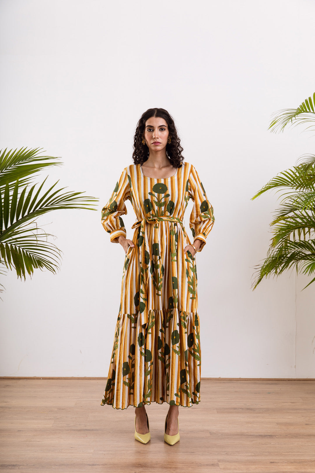 Mustard stripe Mughal maxi