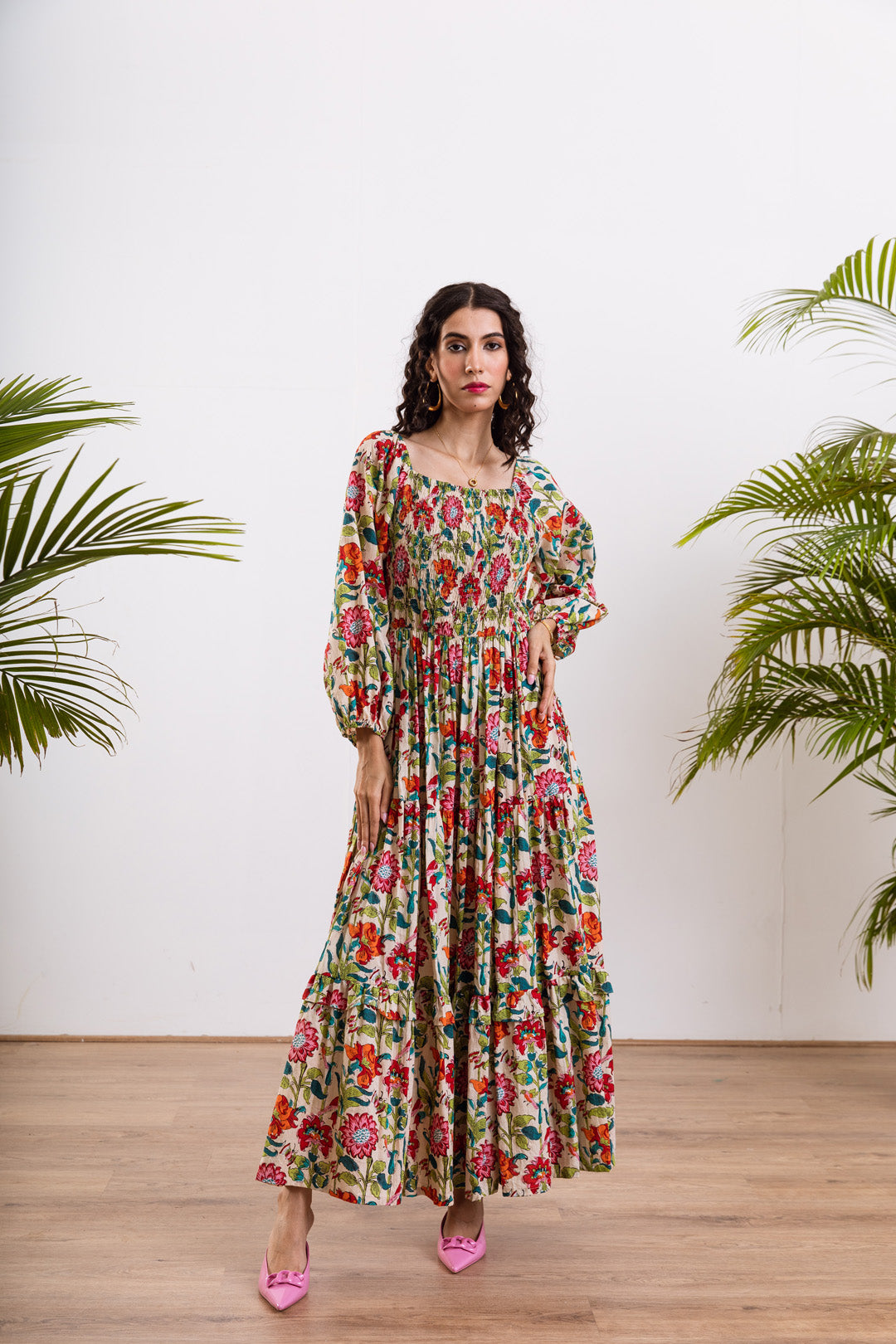Floral smocked maxi