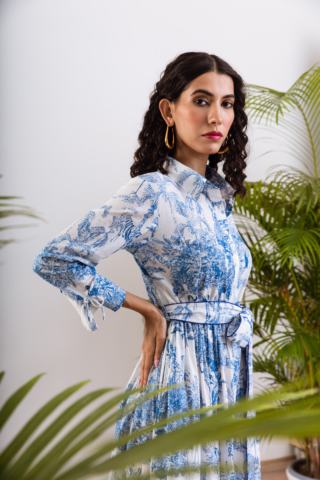 Blue safari shirt dress