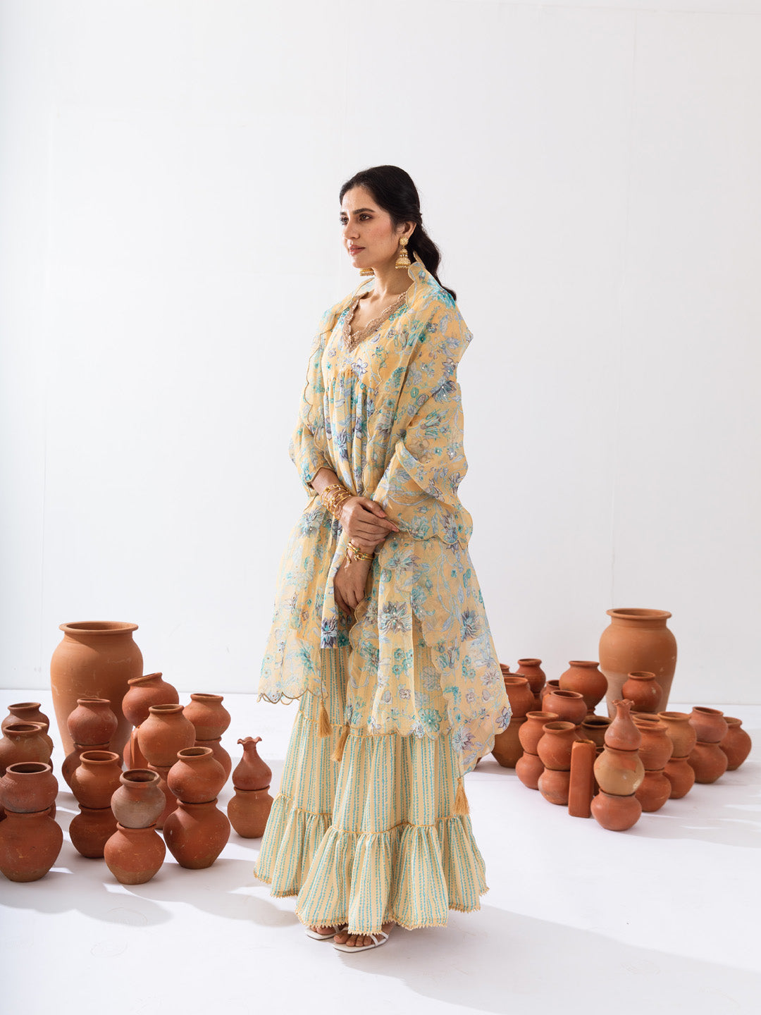Mellow yellow floral gharara set