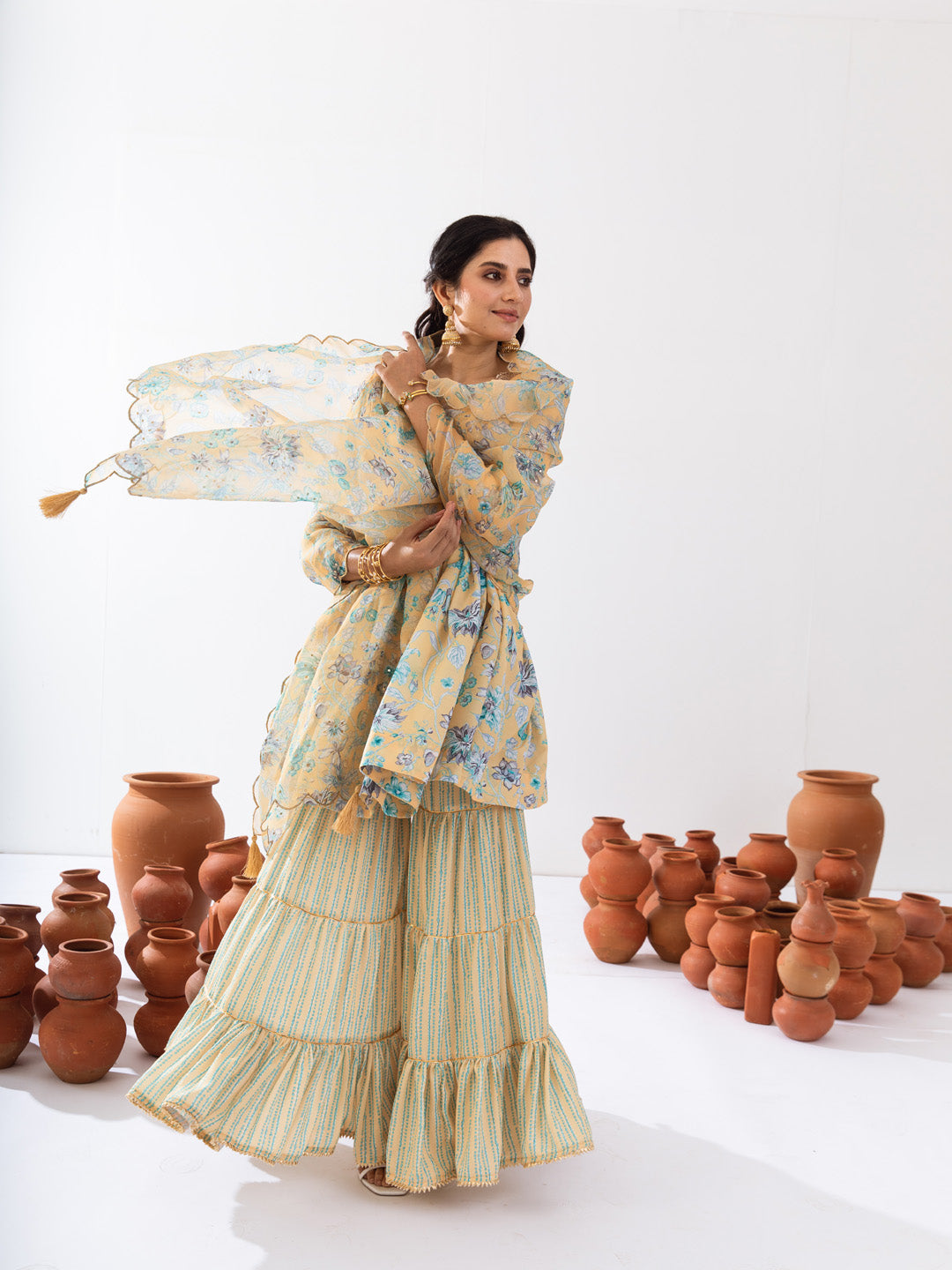 Mellow yellow floral gharara set