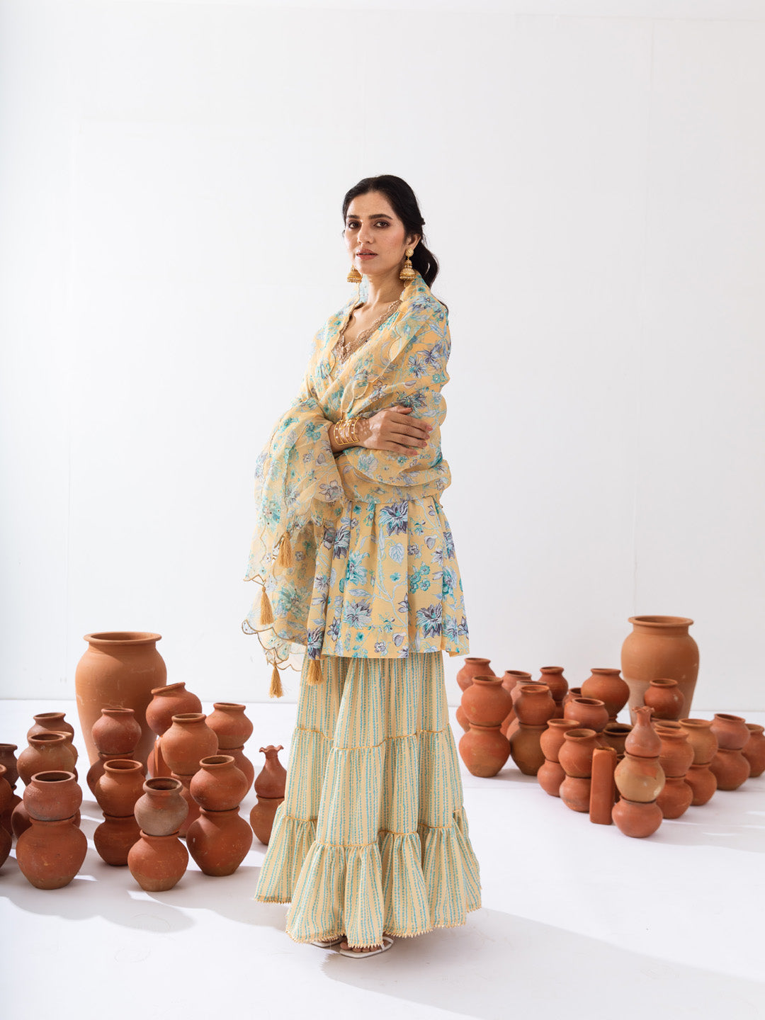 Mellow yellow floral gharara set