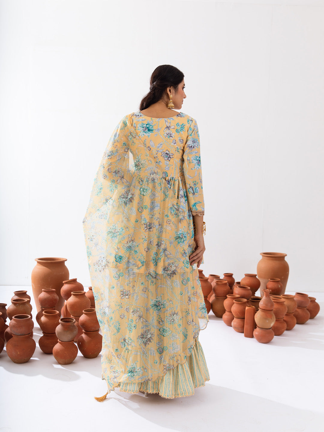 Mellow yellow floral gharara set