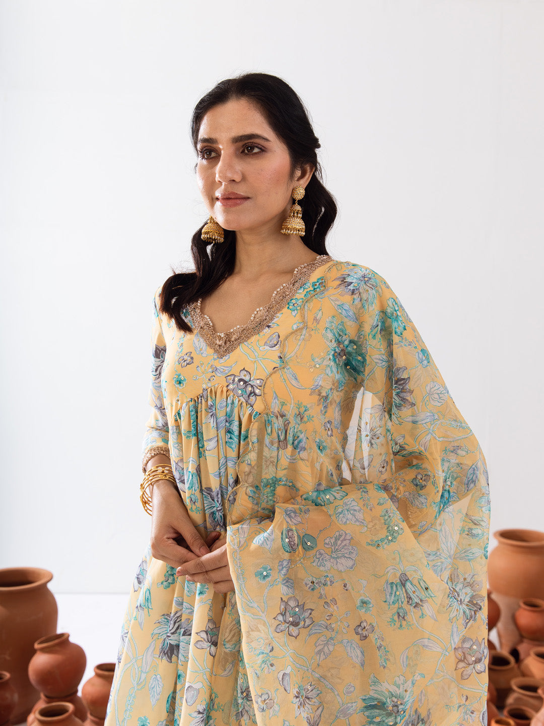 Mellow yellow floral gharara set