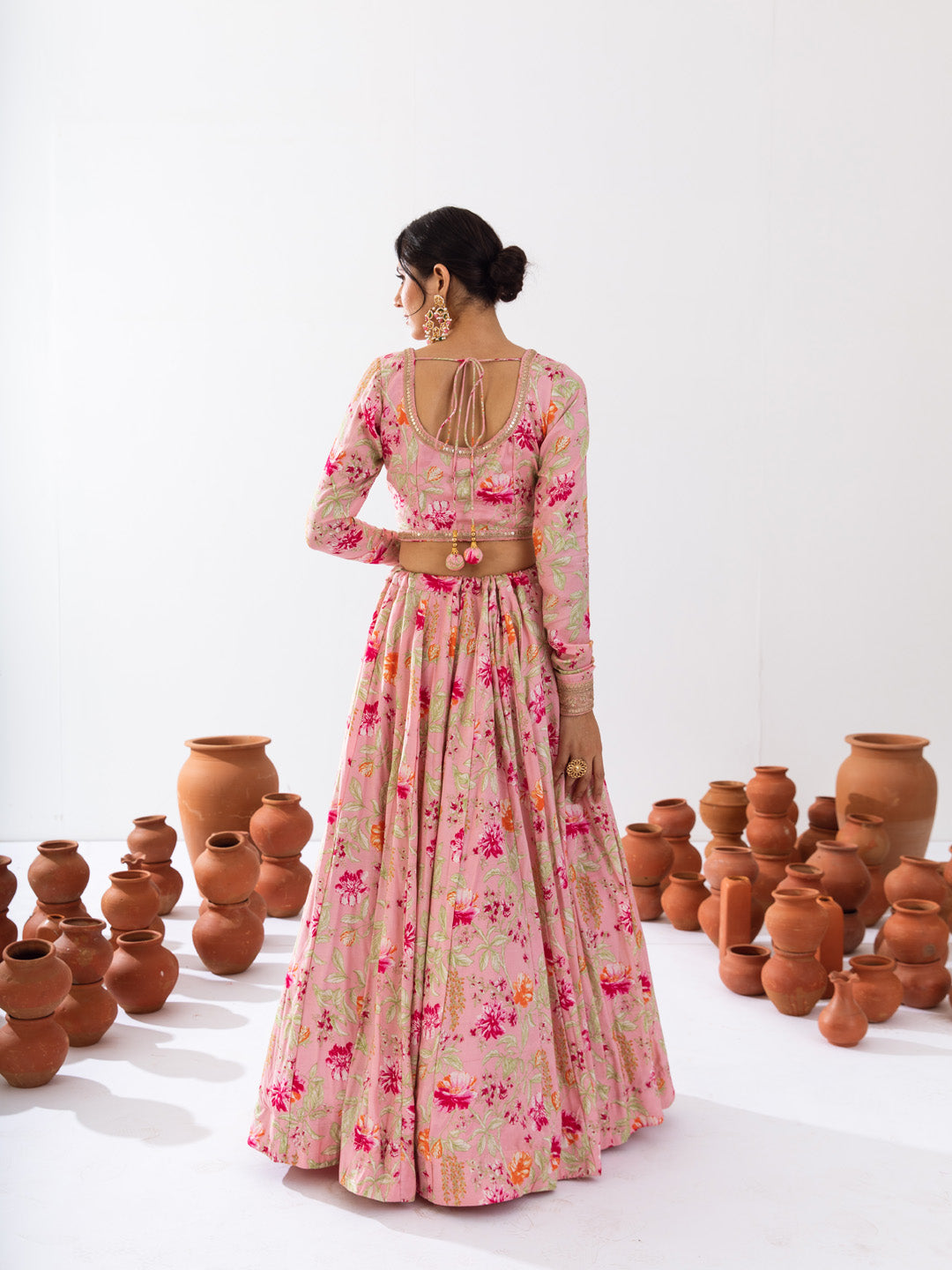 Pink green floral lehenga set