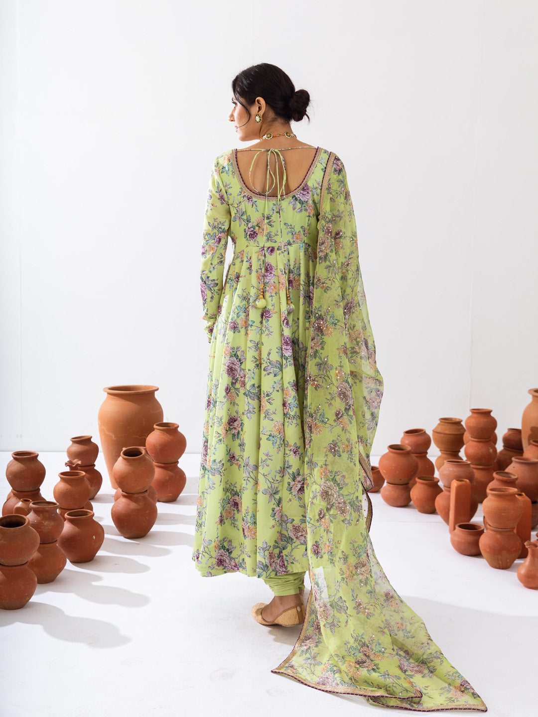 Green printed Anarkali set