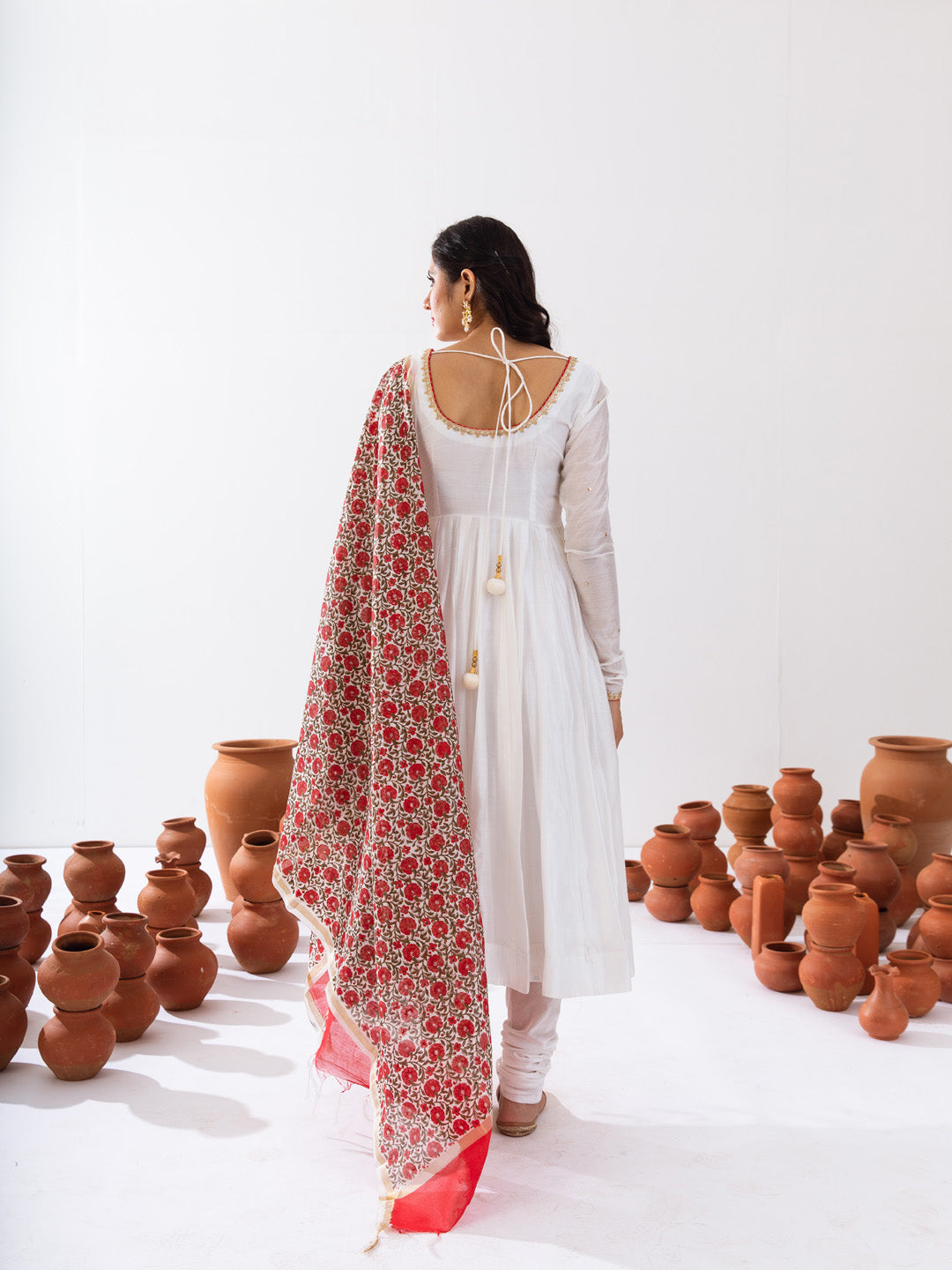 White Chanderi anarkali set