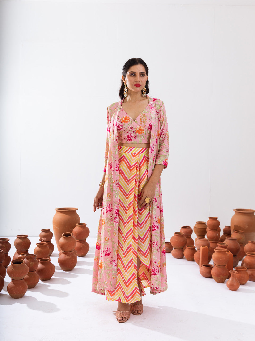 Pink floral jacket set