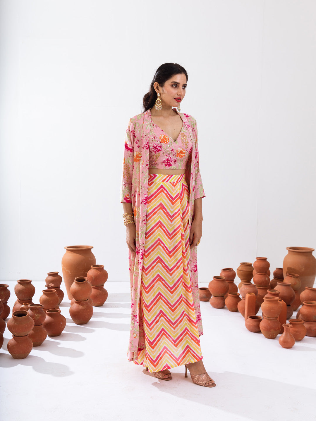 Pink floral jacket set