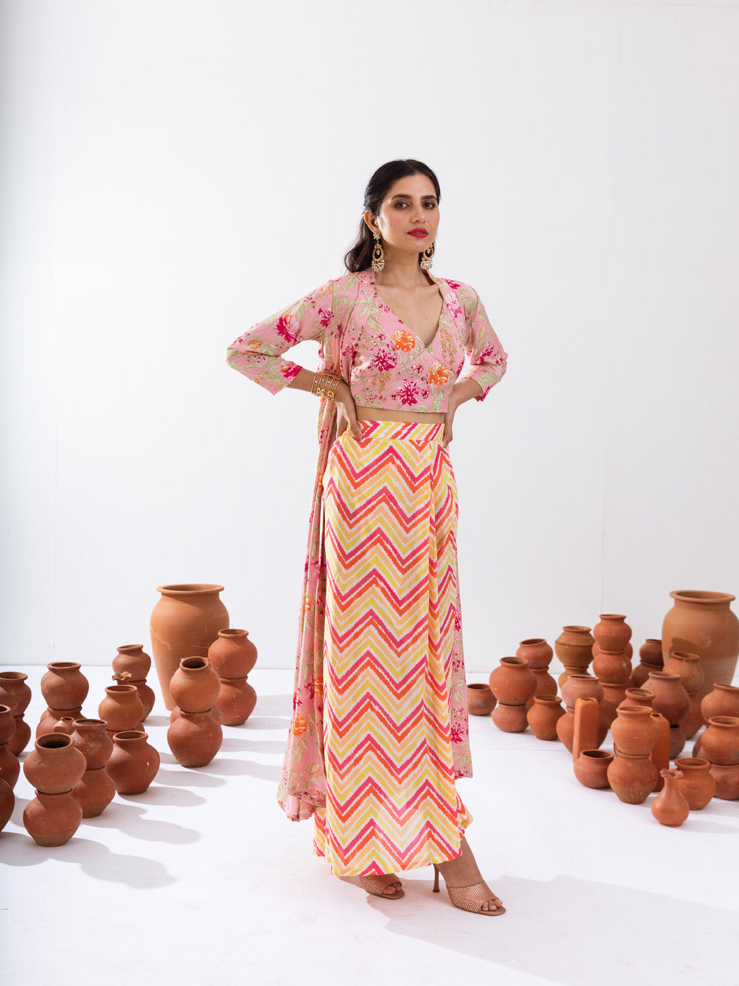 Pink floral jacket set