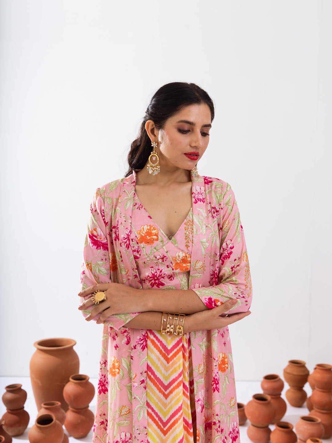 Pink floral jacket set