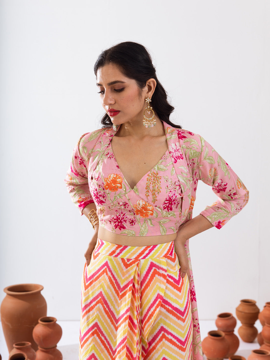 Pink floral jacket set