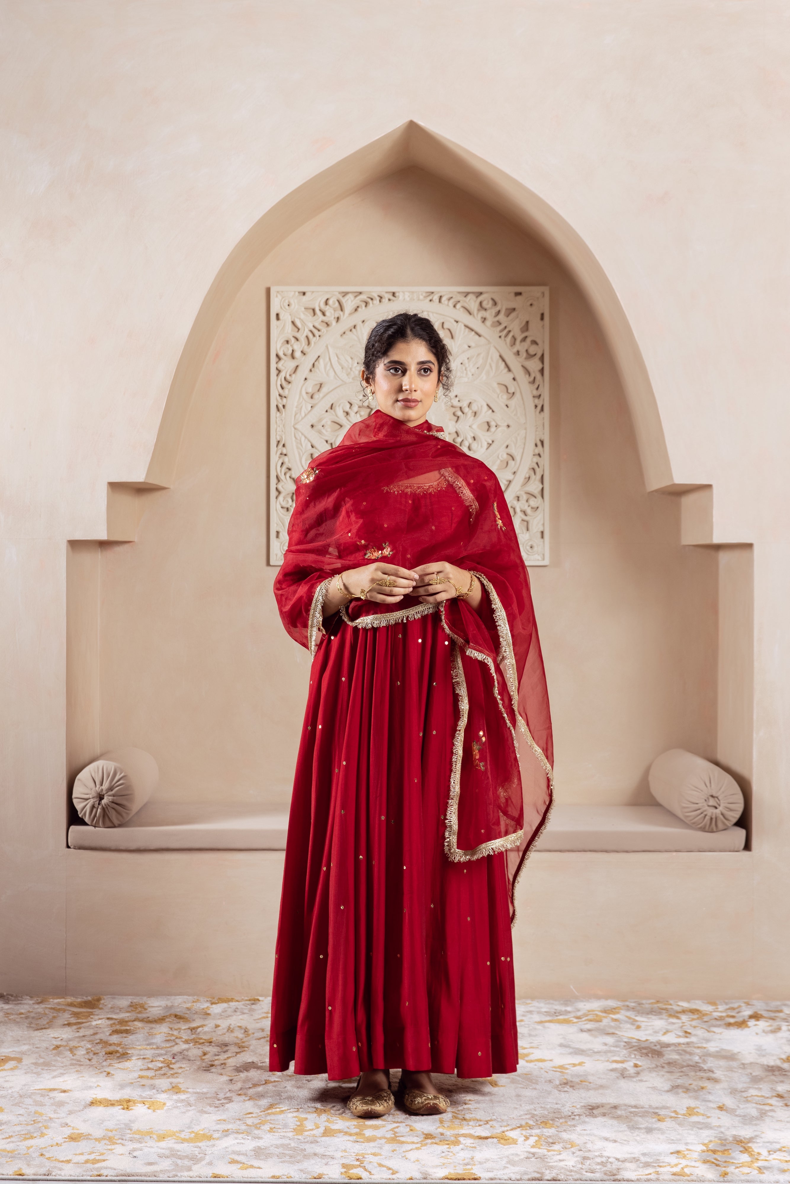 GULNAZ Maroon rose hand painted Anarkali set