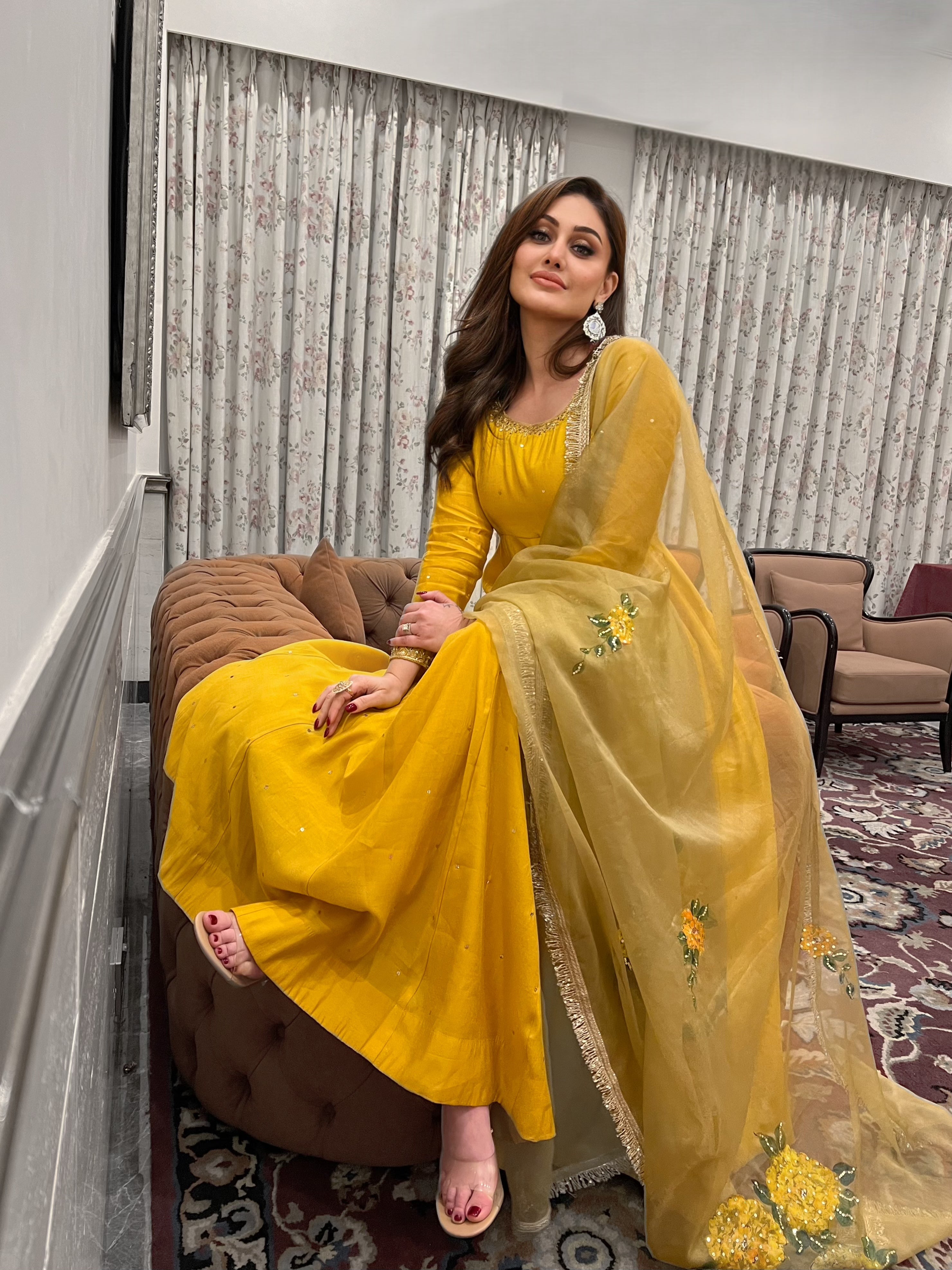 GULNAZ Mustard yellow hand painted Anarkali set