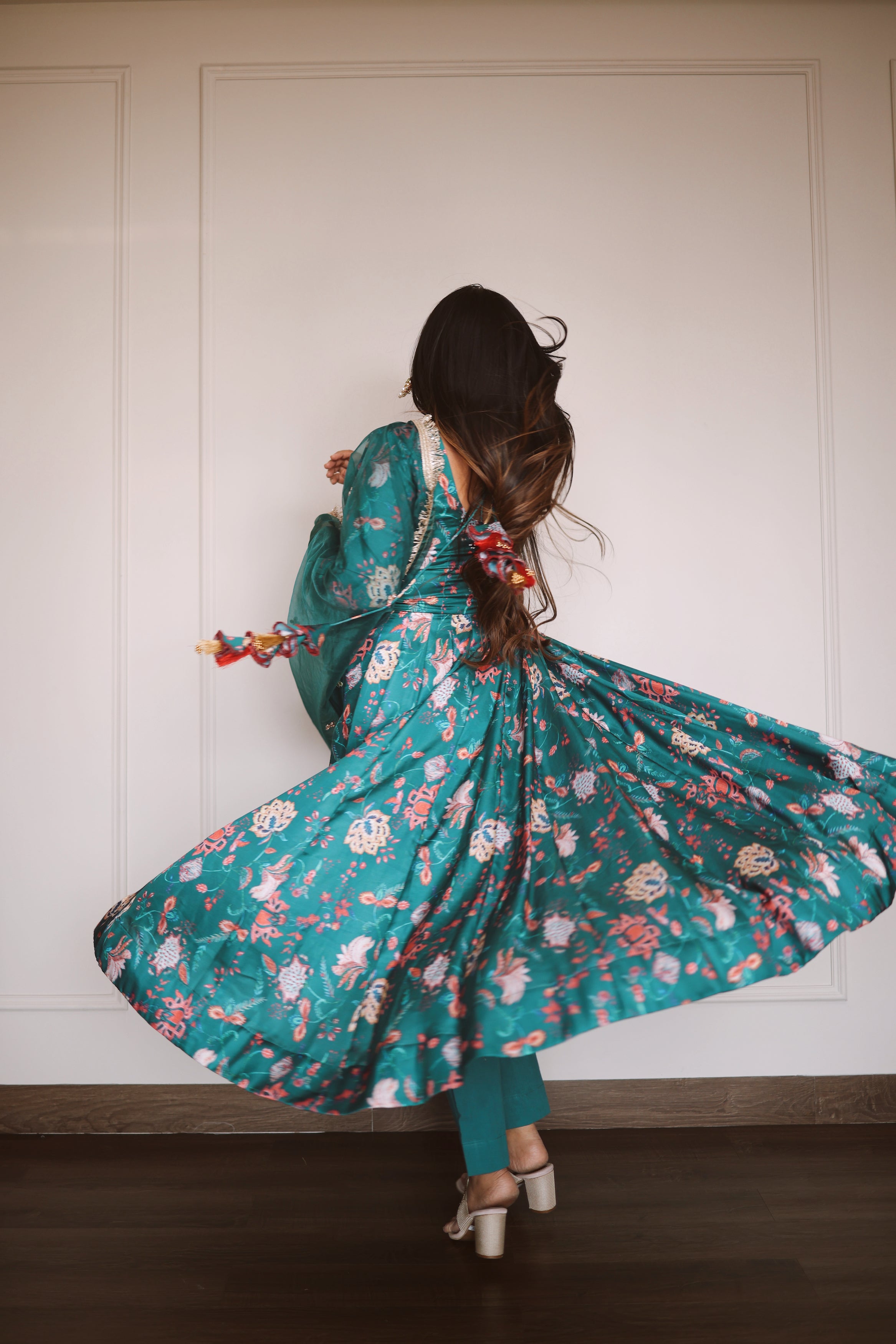 Gulmohar Green Printed Anarkali Set