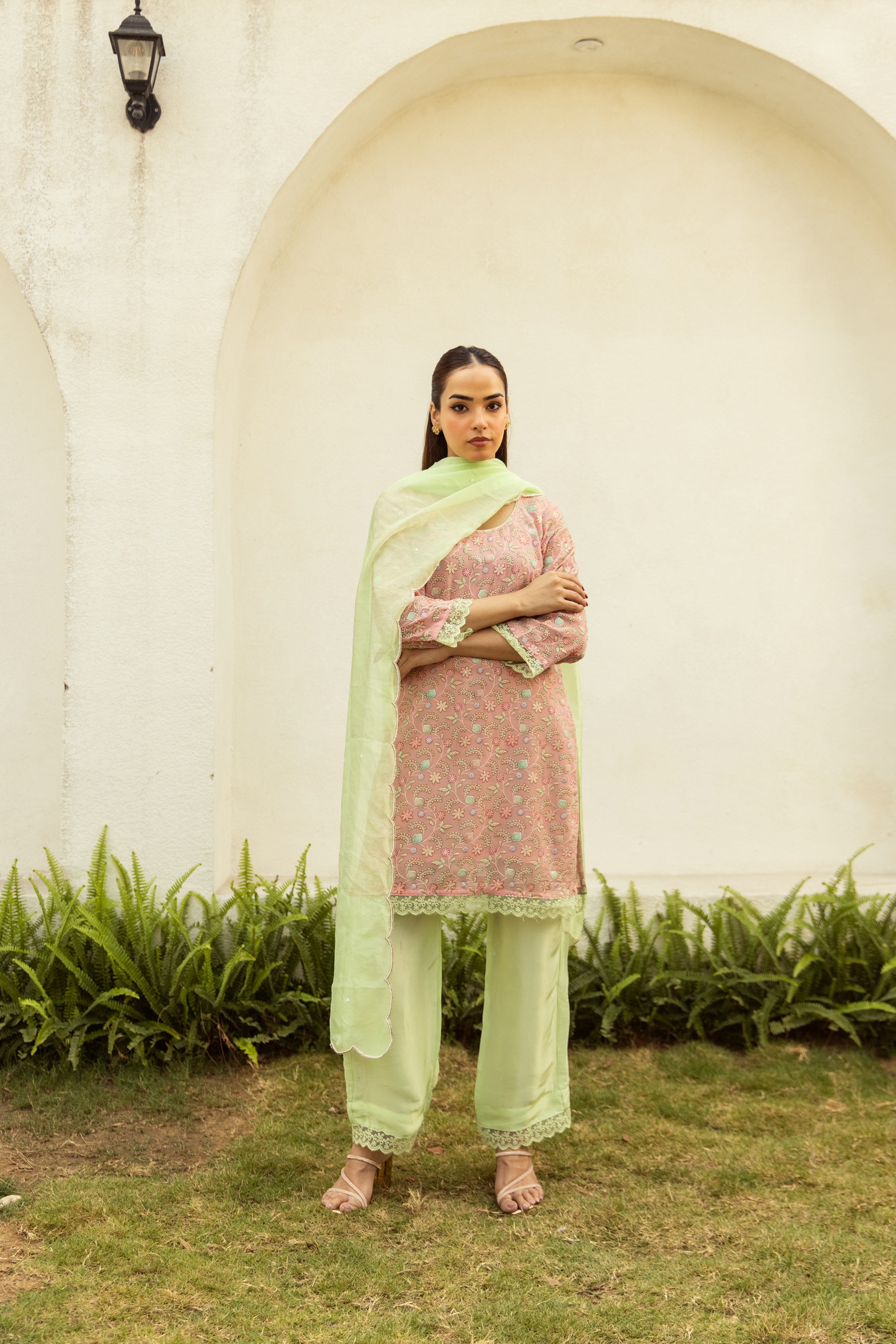 Noor Peach embroidered set